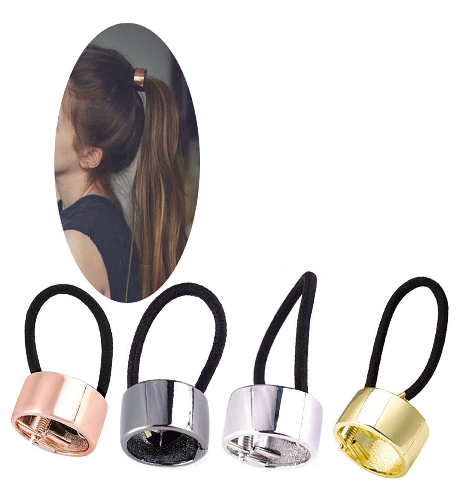 Set of 4 Fashion Punk Gothic Alloy Ponytail Cuff Elastic Hair Tie Ponytail Holder Women Girl Hair Band Hair Rope Hair Cuff Hair Clips (Small) - Buy Online on GoSupps.com