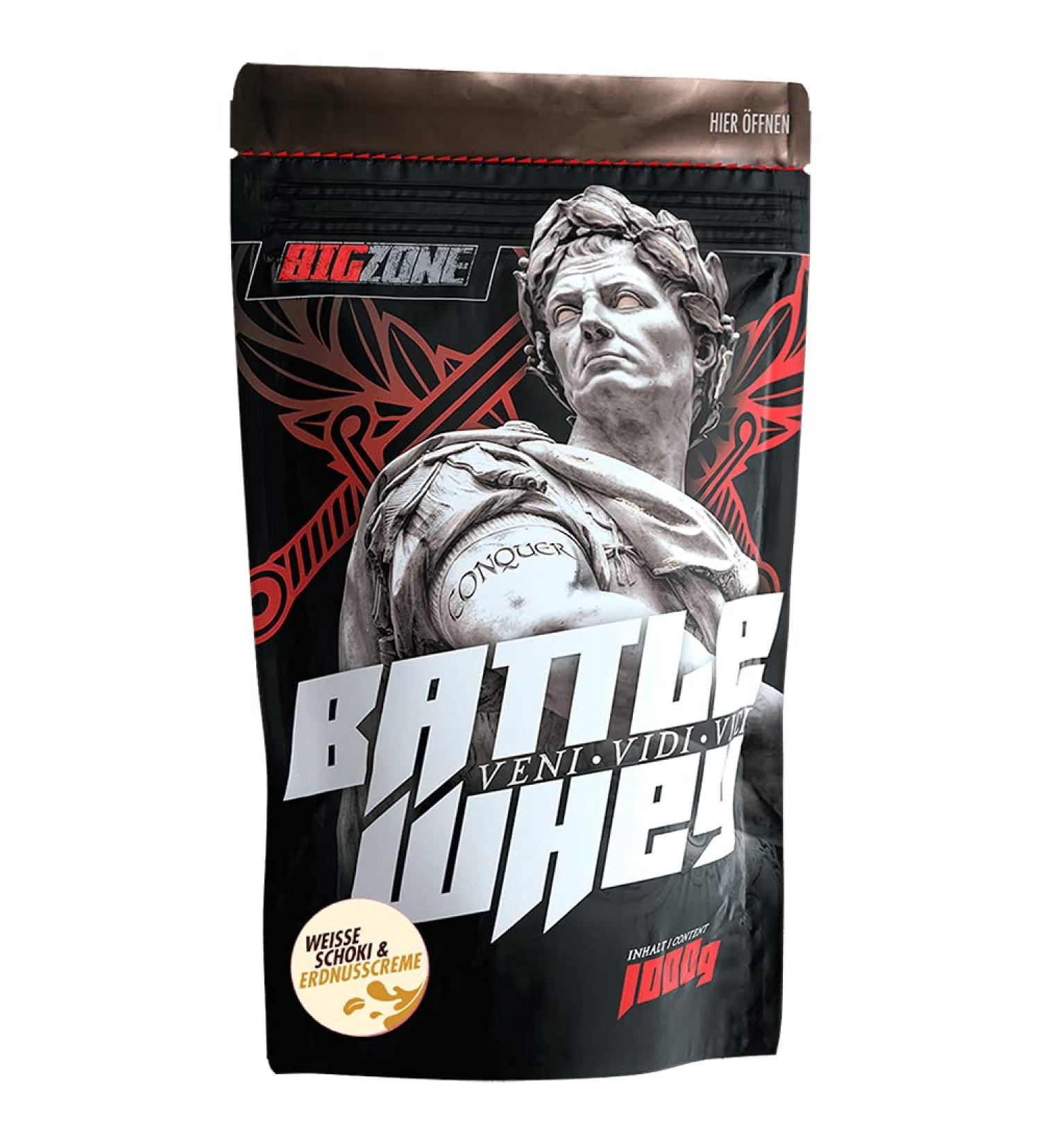 Big Zone BATTLE WHEY | Whey Protein Concentrate | Delicious Quality Made in Germany | 1000 g Powder (White Chocolate & Peanut Cream)