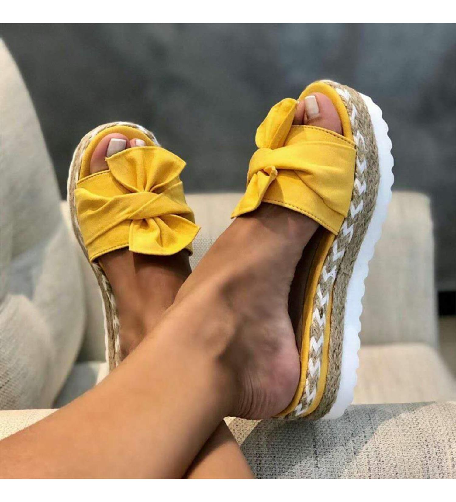 Buy Women's Wedge Heel Slip-On Sandals - Bohemian Plateau Summer Beach Casual - Rutsc Yellow Size 40 EU - Buy Online on GoSupps.com