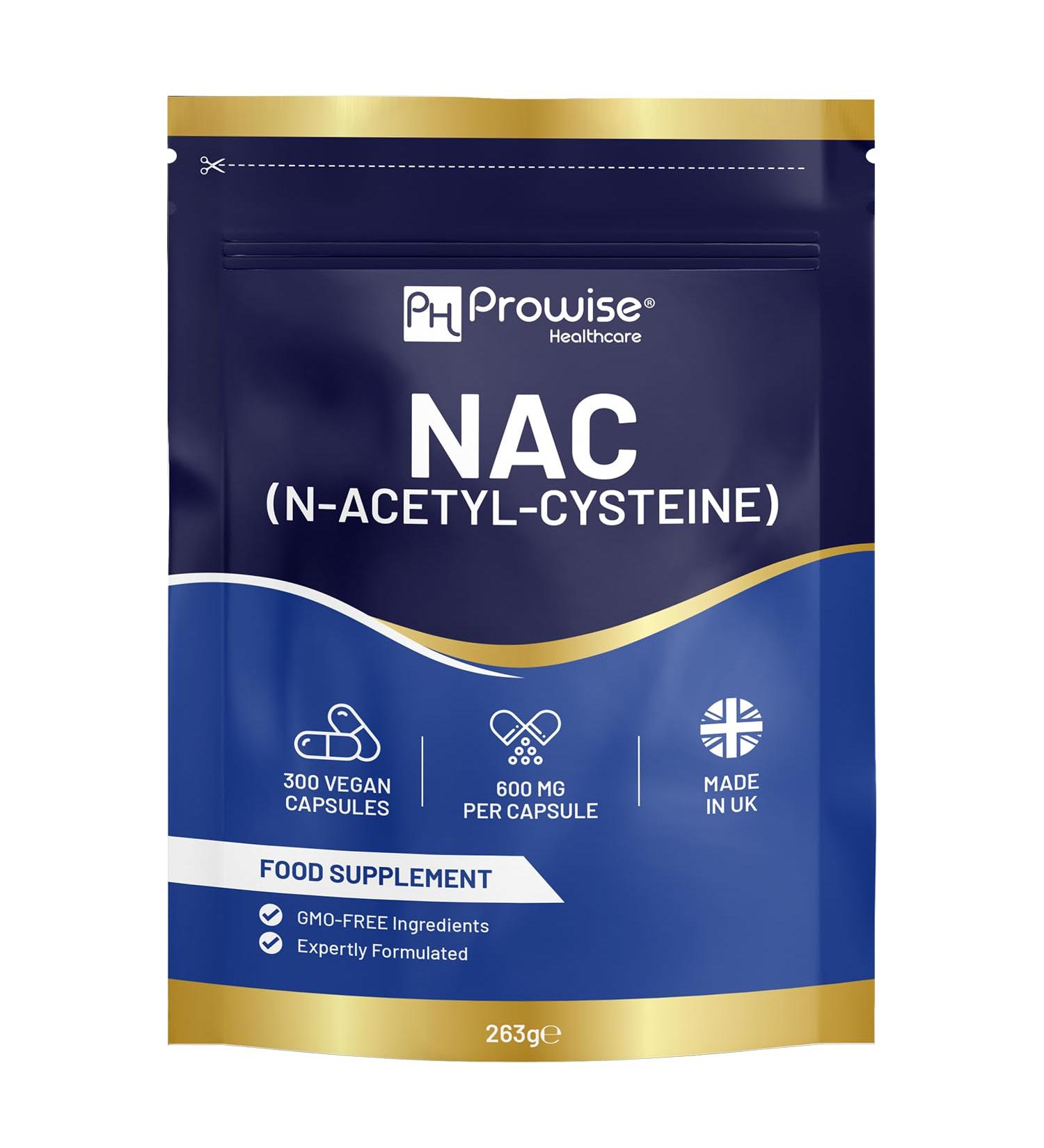 NAC N-Acetyl-Cysteine 600mg | 300 Capsules | Vegan N-Acetyl-Cysteine Nutritional Supplements | High Bioavailability & Letter Box Friendly | UK Manufactured by Prowise Healthcare - Buy Online on GoSupps.com