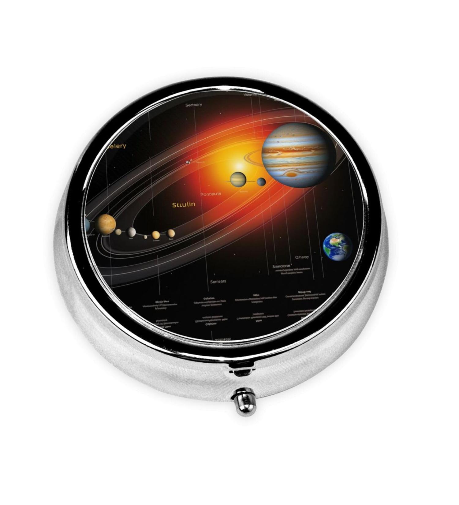 Portable Solar System Planet Map Metal Pill Box | Mini 3-Compartment Design for Small Pills | Perfect for Travel | Hinged Fastening Black - Buy Online on GoSupps.com