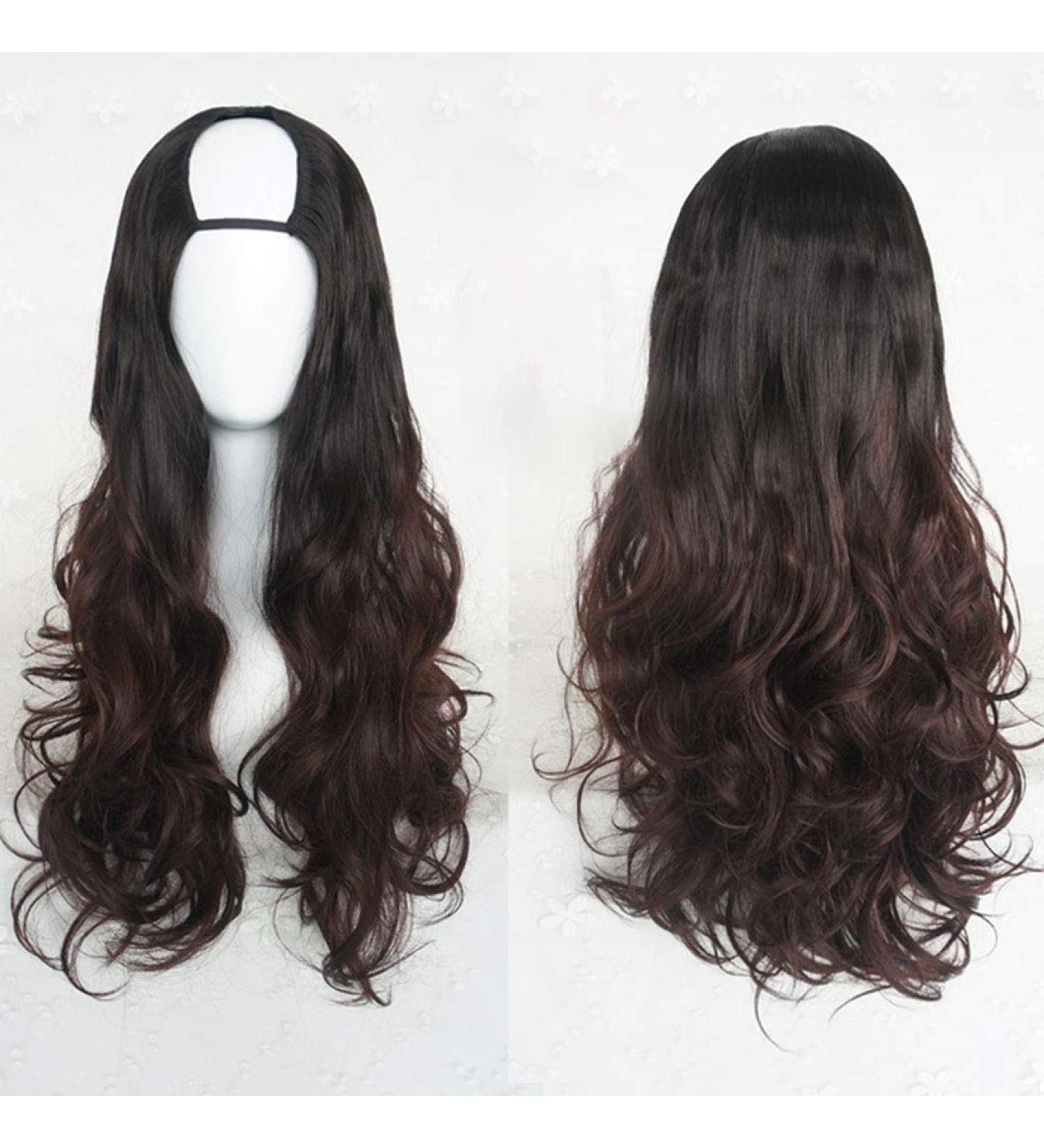 GJBXP Harajuku Fashion 28 Ombre Wavy Curly U-Shaped Wig - Heat Resistant Synthetic Fiber Hair for Girls - Fluffy Dark Roots - Buy Online on GoSupps.com