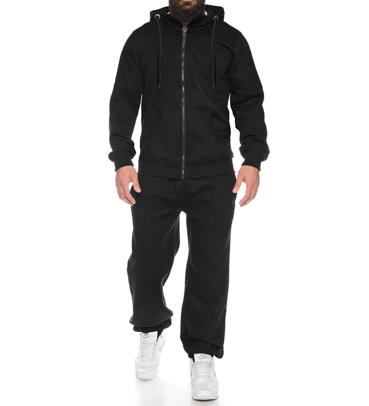 COOFANDY Men's 2 Piece Sweatsuit Set | Full Zip Hoodie & Sweatpants | Black, 3XL - Buy Online on GoSupps.com