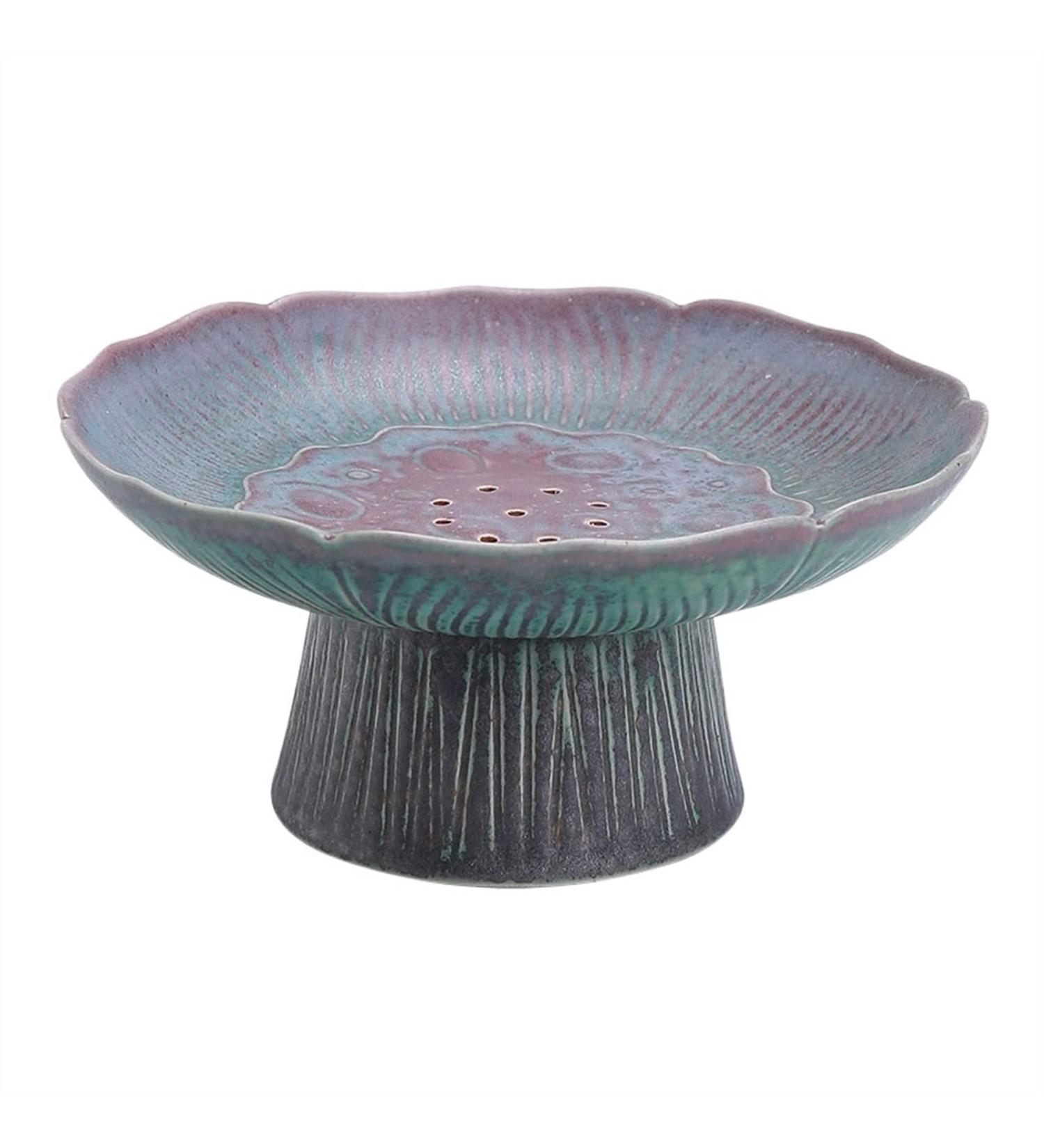 Fruit Bowl Salad Bowl Countertop Fruit Basket Ceramic Fruit Plate Creative Lotus Shape Fruit Bowl Drainable High Foot Snack Bowl Retro Dessert Basket Fruit Bowl for Kitchen Counter (A) - Buy Online on GoSupps.com