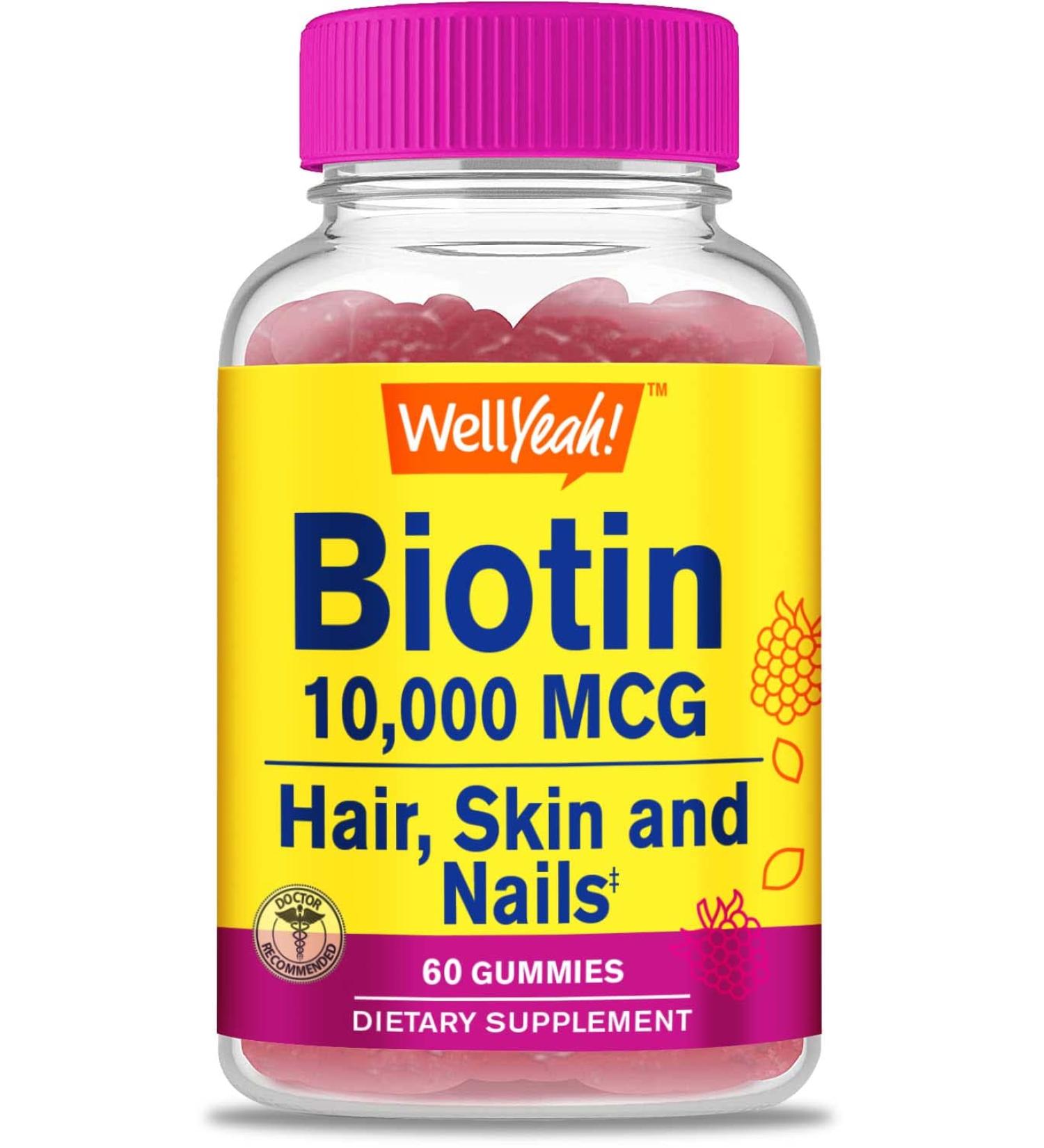 WellYeah High Potency Biotin 10,000 mcg Gummies - Vegan-Friendly for Stronger Hair, Skin & Nails - Gluten-Free Non-GMO - 60 Berry Flavor Gummies - Buy Online on GoSupps.com