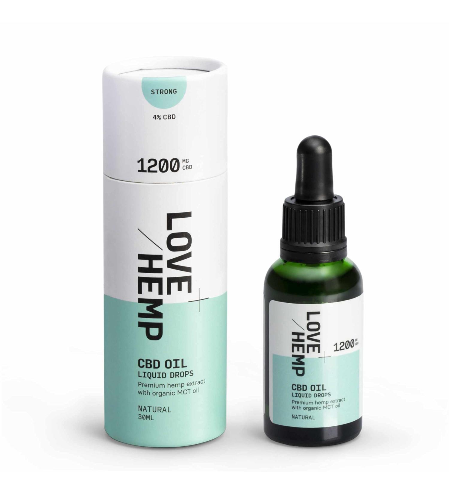 Love Hemp CBD Oil Drops - 30ml 1200mg / High Strength Natural Flavour Oral Liquid Drops Premium Hemp with MCT Coconut Oil Vegan & Gluten Free - Buy Online on GoSupps.com