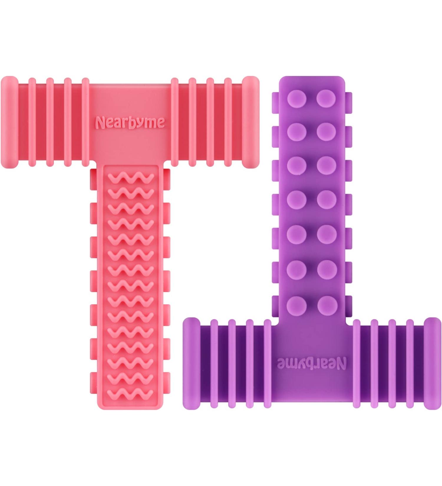 Nearbyme 2 Pack Silicone Sensory Chew Sticks for Autistic ADHD Baby Nursing - Pink Purple - Buy Online on GoSupps.com