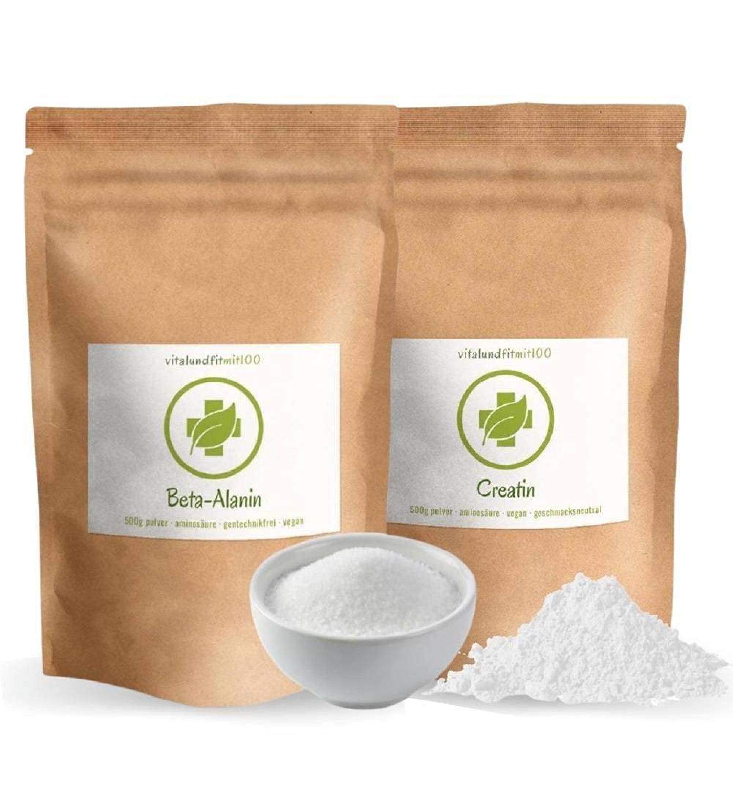 Spar Set: Creatine Powder 500g + Beta Alanine 500g - Vegan Amino Acid Combo for Strength & Performance - Pure Additive-Free Made in Germany - Buy Online on GoSupps.com