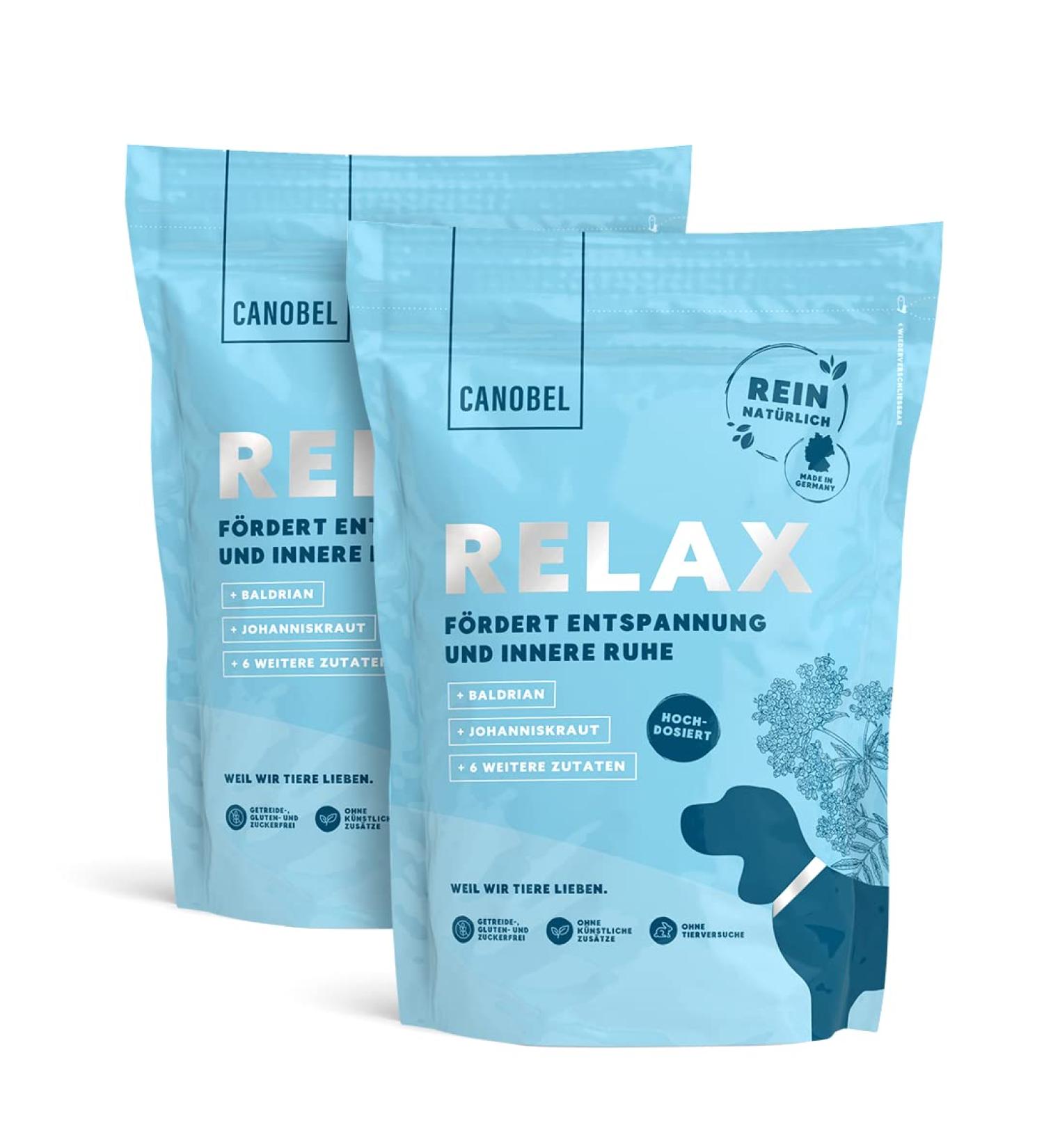 Canobel Relax for Dogs | Natural High-Dose Sedative for Stress & Fear | 720 Delicious Snacks (2x300g) with Baldrian St. John's Wort & L-Tryptophan | International Shipping Available - Buy Online on GoSupps.com