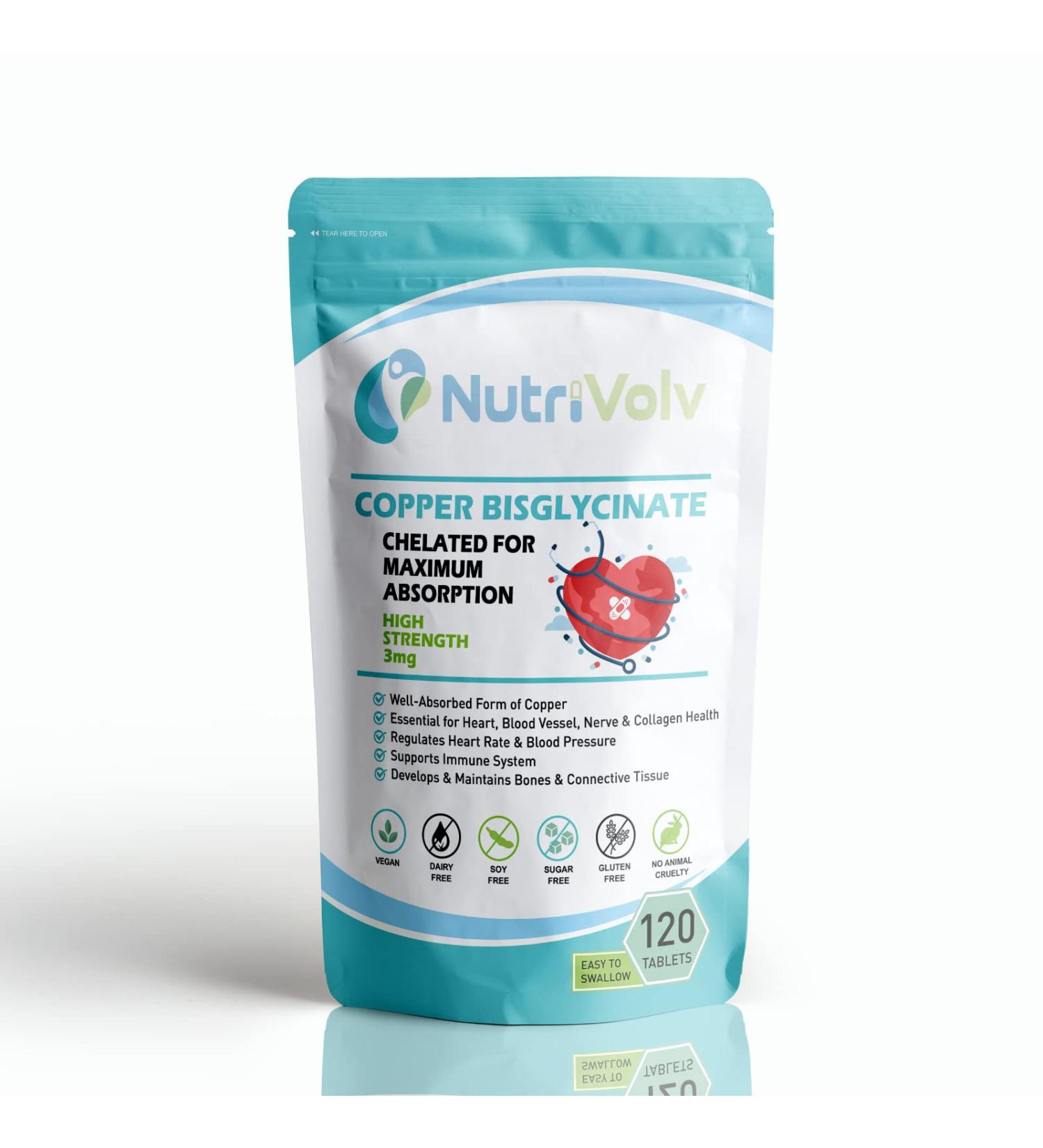 Copper Bisglycinate 3mg Chelated Cu for Heart Health & Immune Support - 120 Vegan Tablets - Buy Online on GoSupps.com