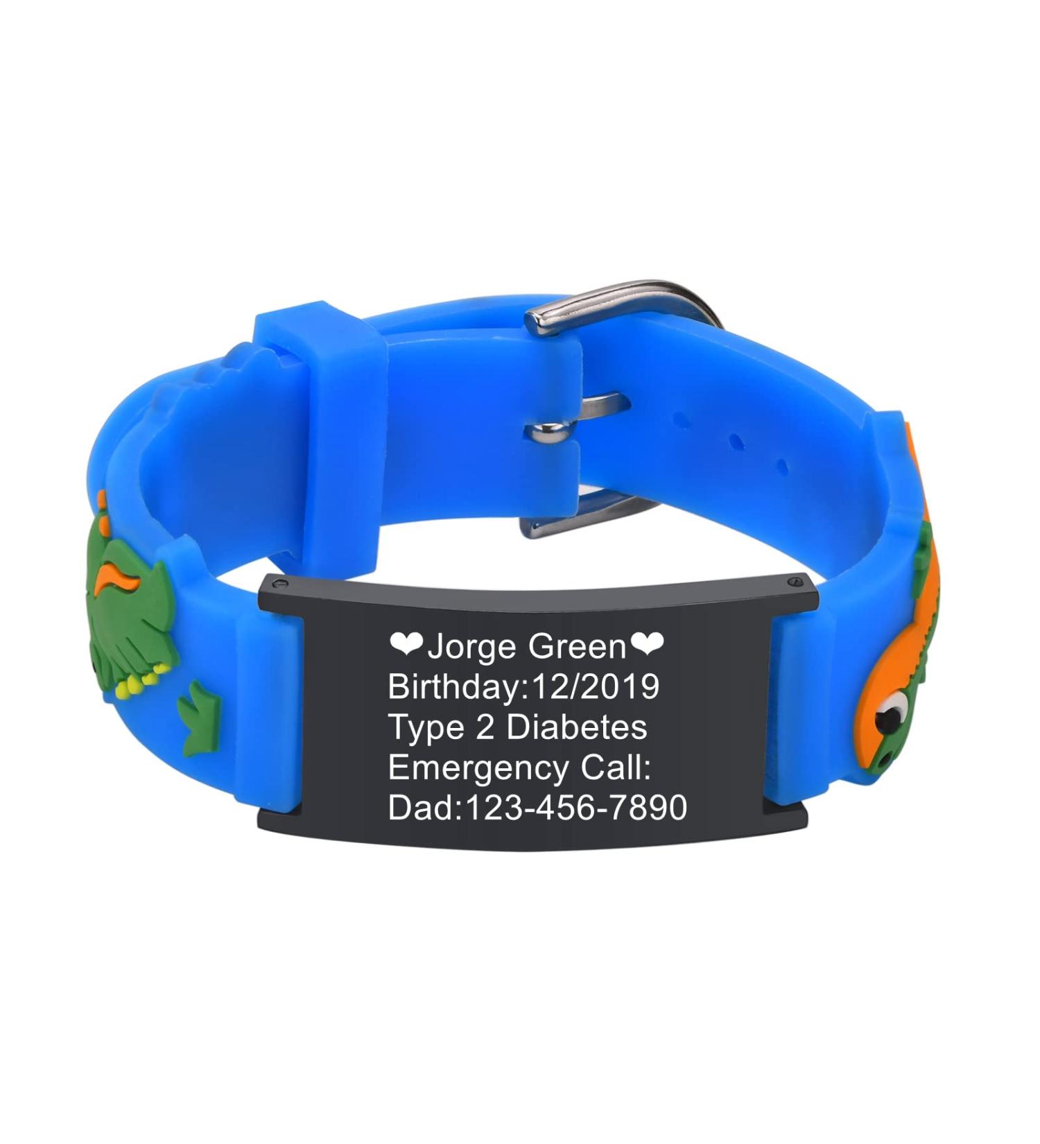 XUANPAI Personalized Kids Safety Wristband Bracelet - Waterproof Cartoon Style Child ID Bracelet for Emergency Contact & Medical Info, Boys Girls Teenagers - Blue - Buy Online on GoSupps.com