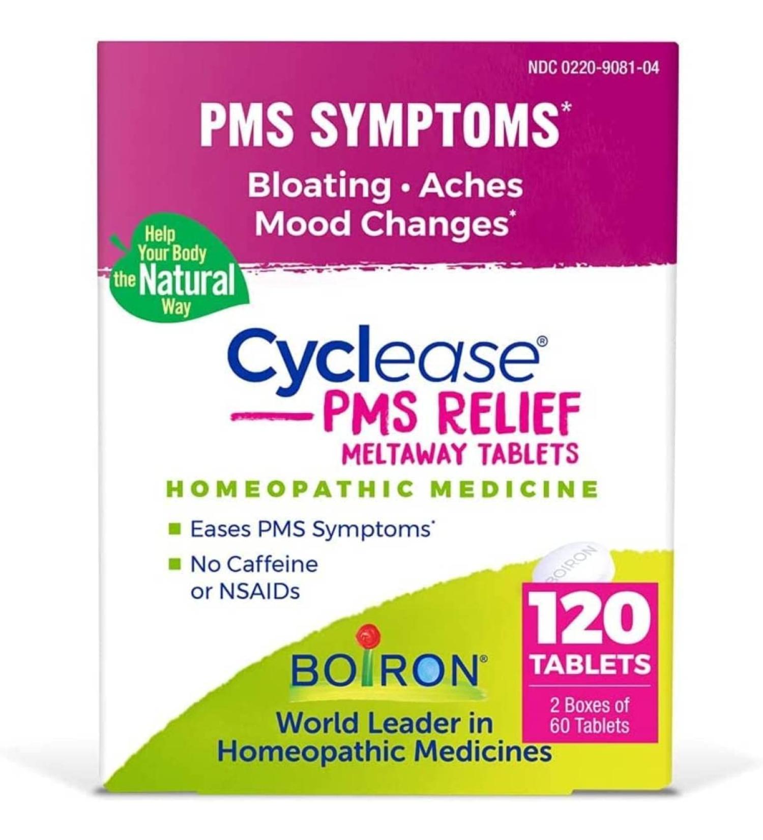Boiron Cyclease PMS Relief Tablets - 120 Count (2 Pack of 60) | Alleviate Bloating Aches Mood Swings & Irritability - Fast International Shipping - Buy Online on GoSupps.com