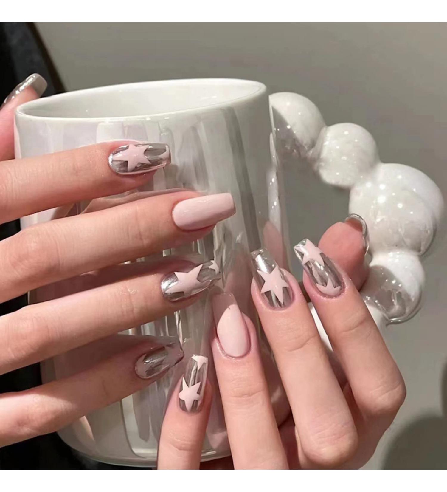 Justotry 24 Pcs Peach Pink French False Nails Kit | Trendy Squoval Press on Nails with Glue | Short Fake Nails for Women - Buy Online on GoSupps.com