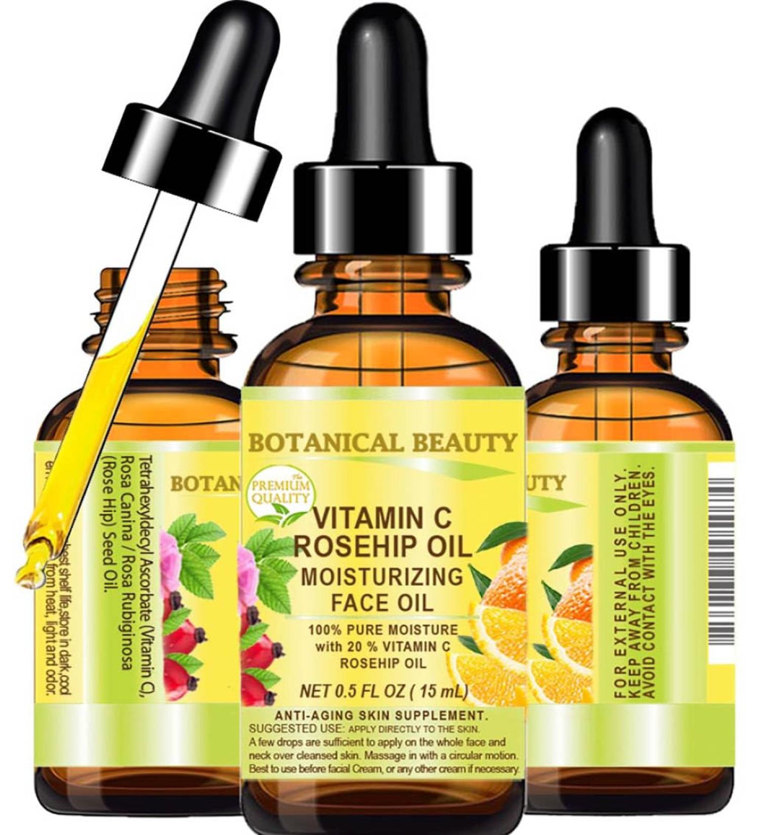 Botanical Beauty VITAMIN C ROSEHIP OIL Moisturizing Face Oil Anti-aging Regenerating and Nourishing 20% Vitamin C Pure Rose Hip Oil 0.5 Fl. Oz - 15 ml - Buy Online on GoSupps.com