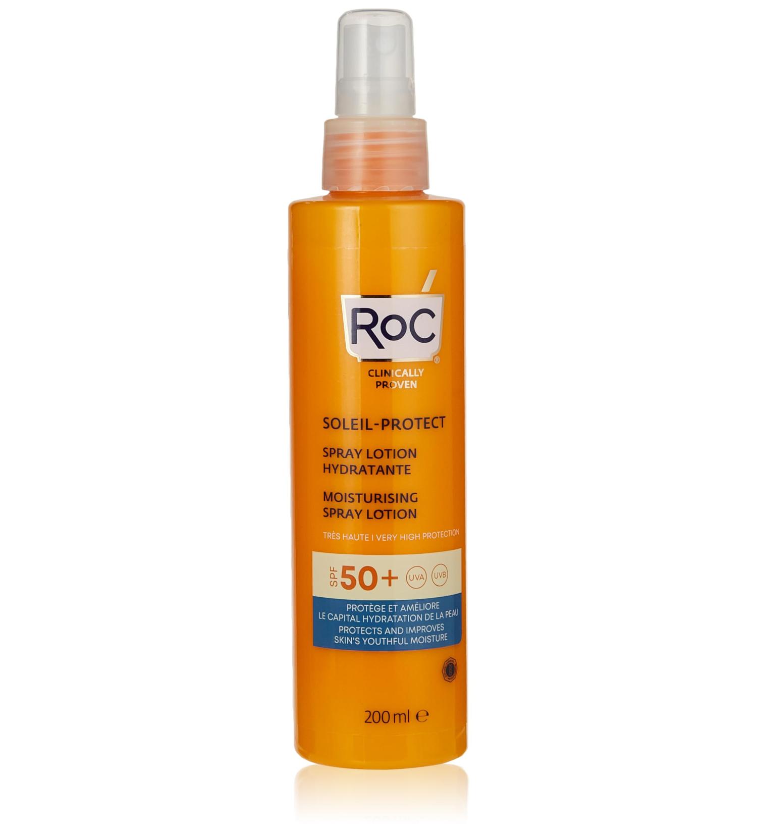 RoC - Soleil-Protect Moisturising Spray Lotion SPF 50 - Broad-Spectrum Sun Protection for Body - Non-Greasy & Water-Resistant Sunscreen - High UVA/B Protection - Skin-Friendly - 200 ml - Buy Online on GoSupps.com