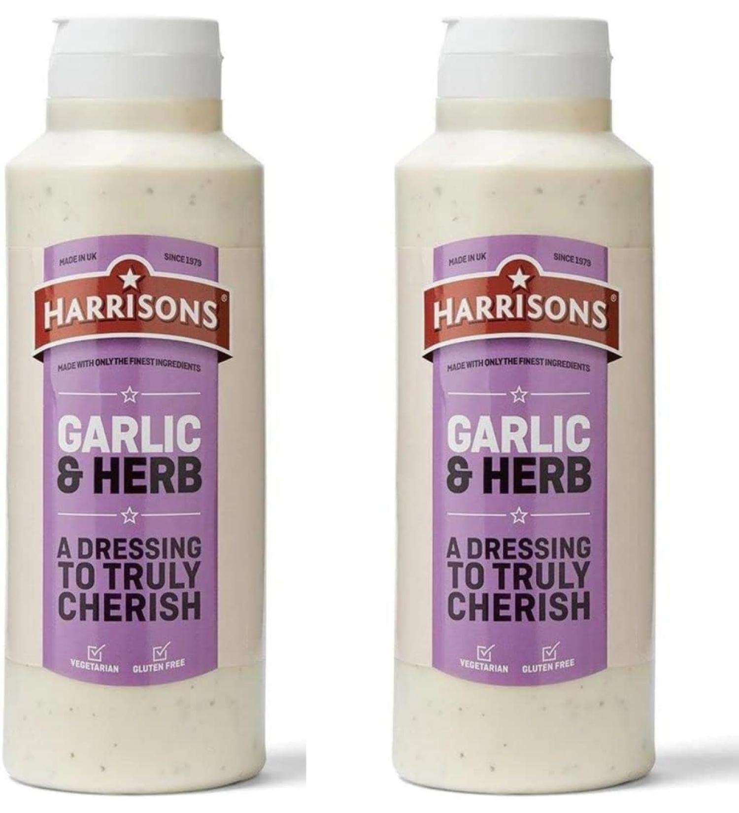 Harrison Garlic and Herb Sauce Pack of 2 Garlic Sauce Bottles 1 Liter Each Gluten Free with No Soya - No Artificial Color or Flavor Made in UK