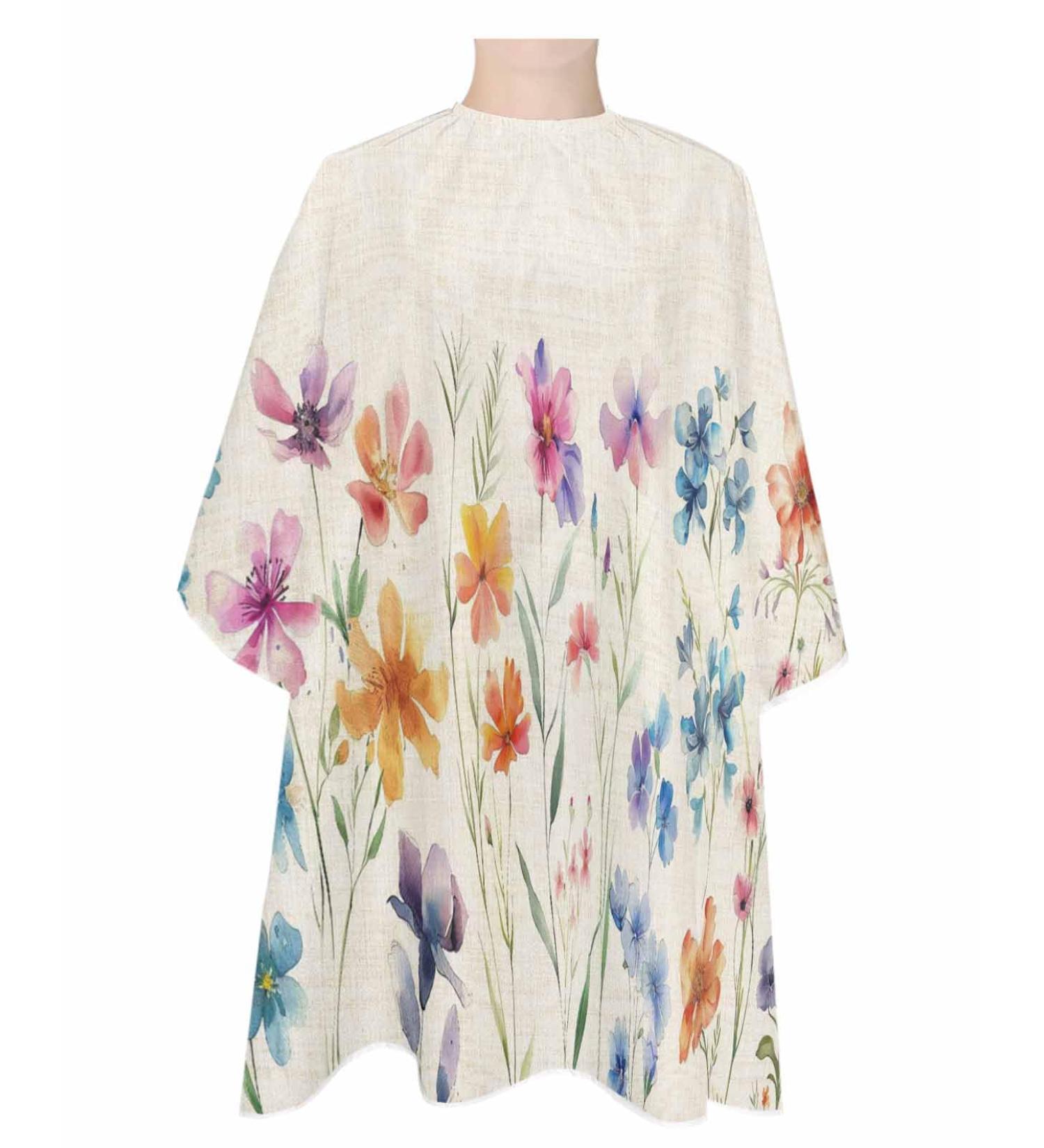 Shop Botanical Flower Barber Cape - Adjustable Hair Cutting Cape for All Ages | Colorful Spring Design | 55x63 Inch Lilac Linen - Buy Online on GoSupps.com