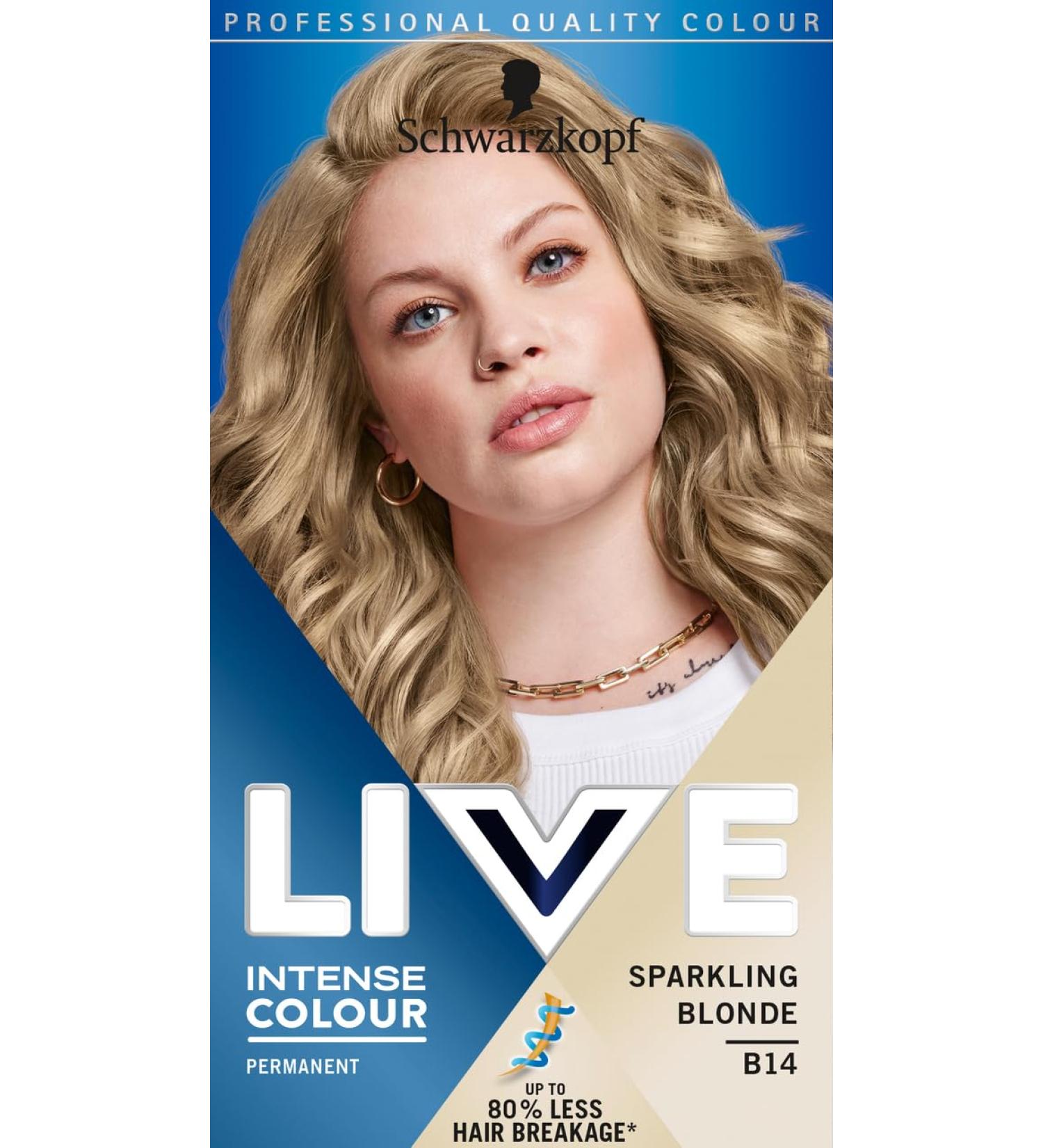 Schwarzkopf LIVE Intense Colour B14 Sparkling Blonde Permanent Hair Dye Blonde Hair Colour for Lightening and Colouring in 1 Simple Step Sprakling Blonde 100 g (Pack of 1) - Buy Online on GoSupps.com