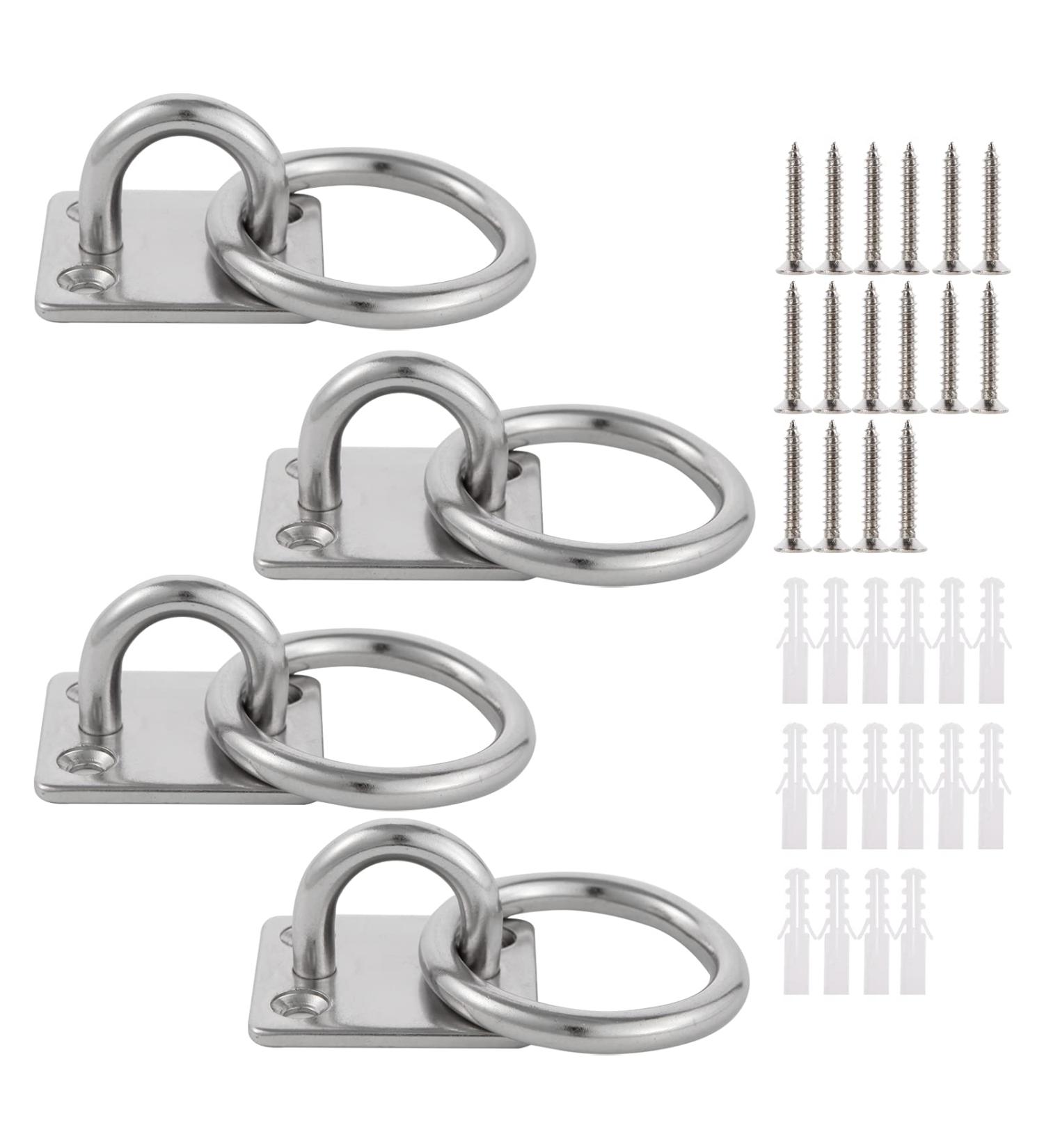 Buy Lyaor 4-Piece 304 Stainless Steel Augtplatte with M6 Eyelet Bracket - Durable 70kg Weight Fastening Hooks for Hammocks Boxing Bags & Yoga Ropes - Buy Online on GoSupps.com