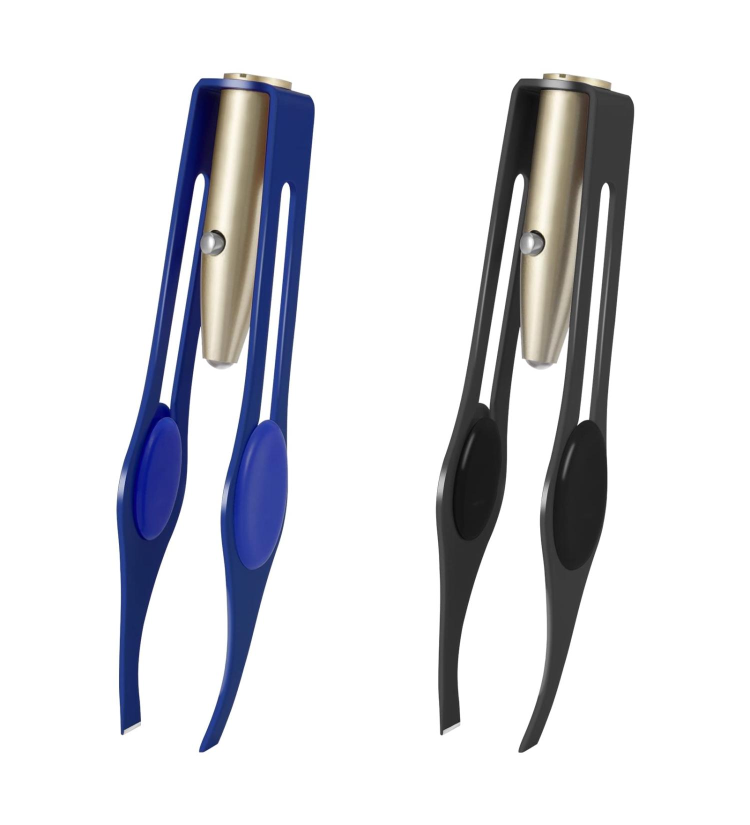 Fuyamp 2Pcs LED Lighted Tweezers Set - Stainless Steel Precision Tools for Hair Removal, Eyebrows, and Eyelashes - Perfect for Men and Women (Black+Blue) - Buy Online on GoSupps.com