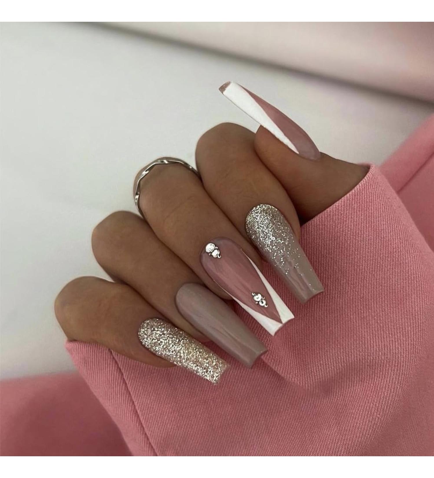 Press on Nails Long trapezoidal Fake Nails Multicolor False Nails with Diamond Press on Nails Designs Acrylic Nails Press on Artificial Nails Stick on Nails For Women Girls 24Pcs - Buy Online on GoSupps.com