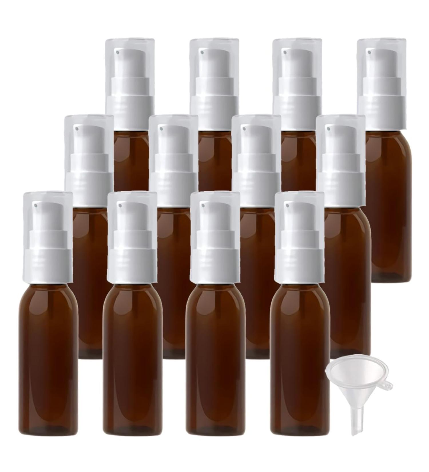 ZEOABSY 12 Pieces 30 ml Brown Lotion Bottles with WhiteÂ Pump 30ml Empty PET Plastic Lotion Pump Bottle Cosmetic Gel Travel Container for Cosmetic Make up Cleaning + 2 x Funnel Brown 30ml - Buy Online on GoSupps.com