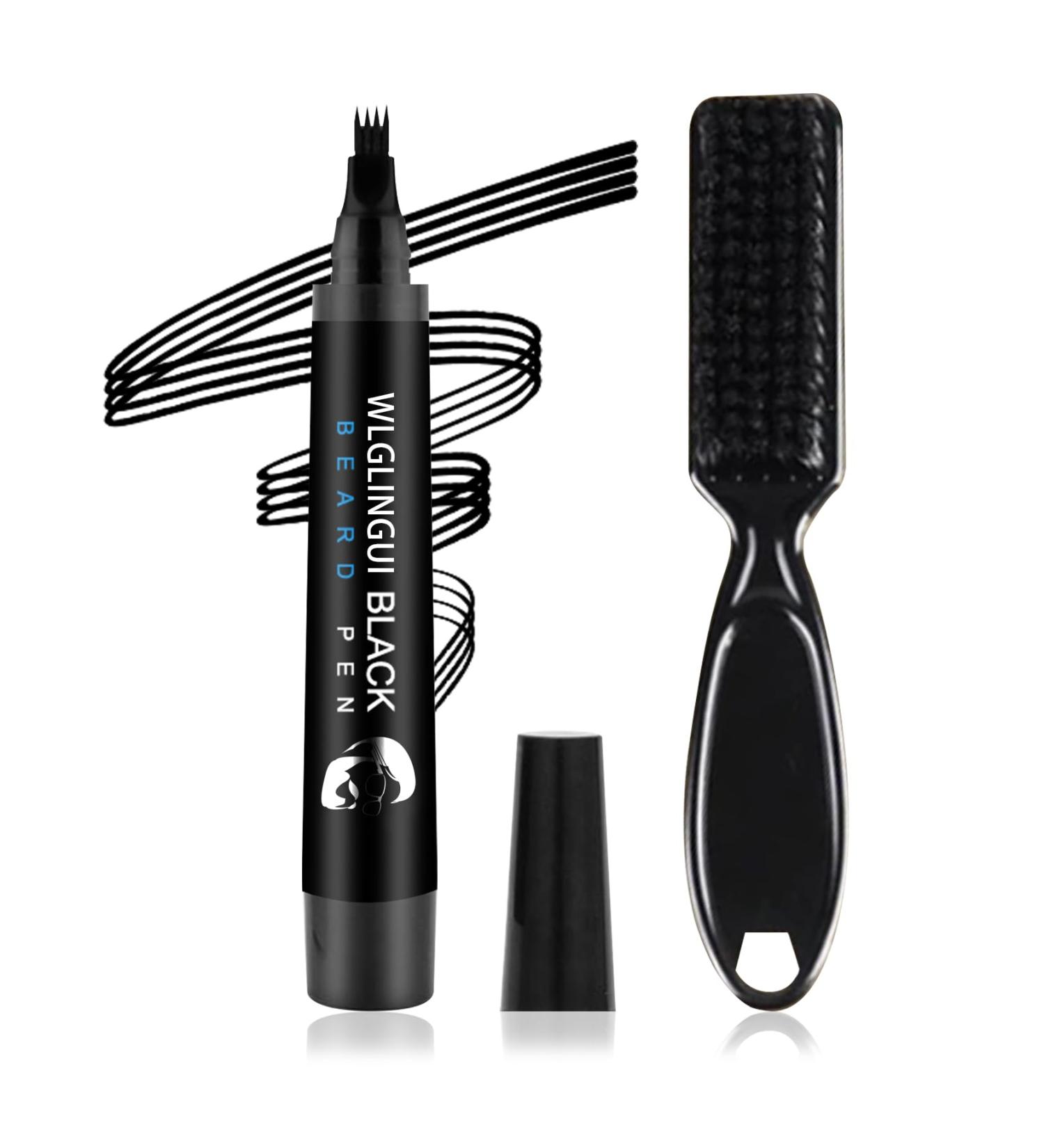 Beard Pen Filler Kit for Men Waterproof Long Lasting Coverage Beard Filling Pen Kit with Beard Brush Beard Pencil Filler Kit with 4 Tips Natural Finish for Beard & Moustache(Black) - Buy Online on GoSupps.com