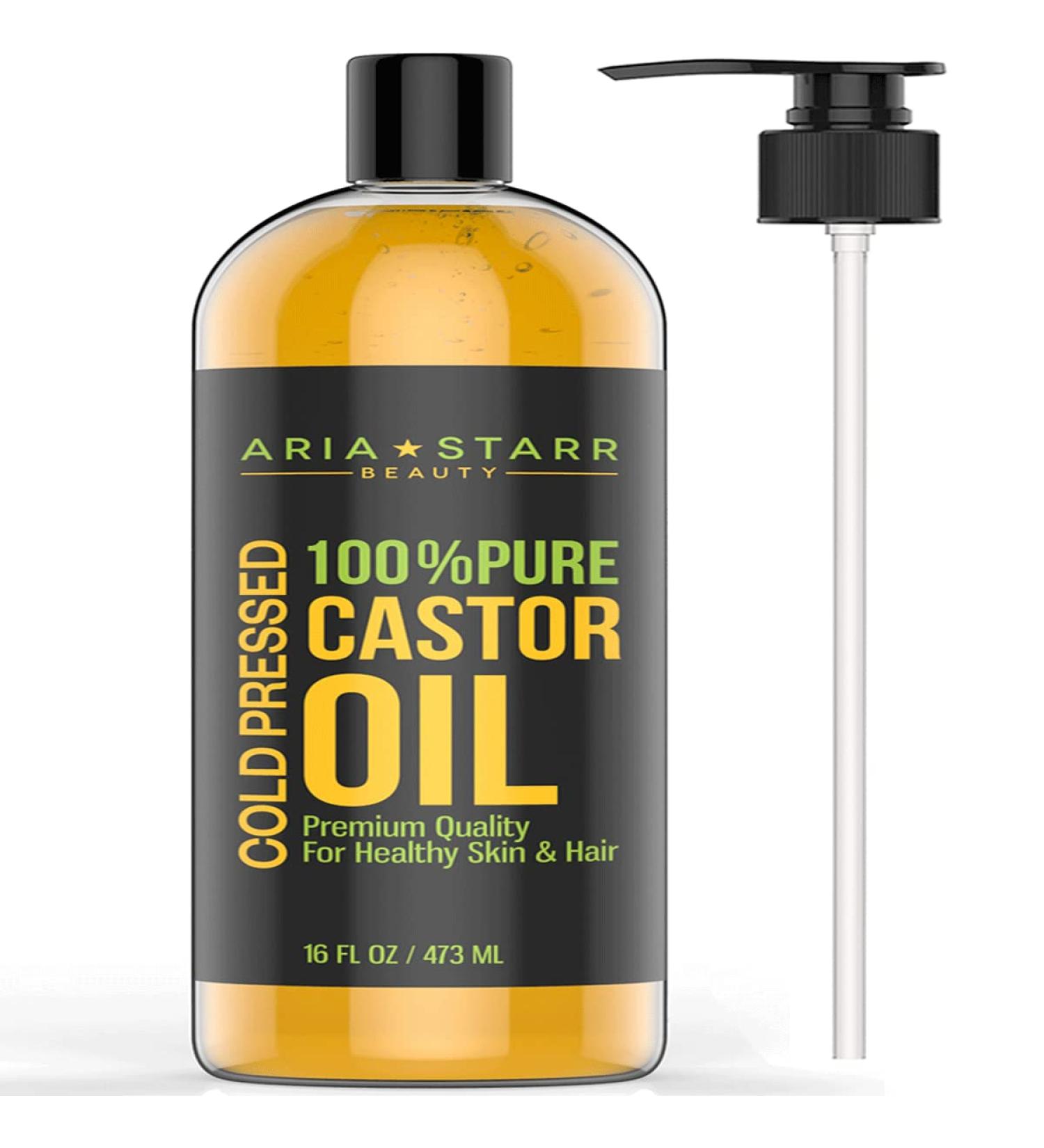 Aria Starr Castor Oil Cold Pressed - 16 FL OZ - 100% Pure Hair Growth Oil for Face, Skin, Scalp, Eyebrows, and Eyelashes - Buy Online on GoSupps.com