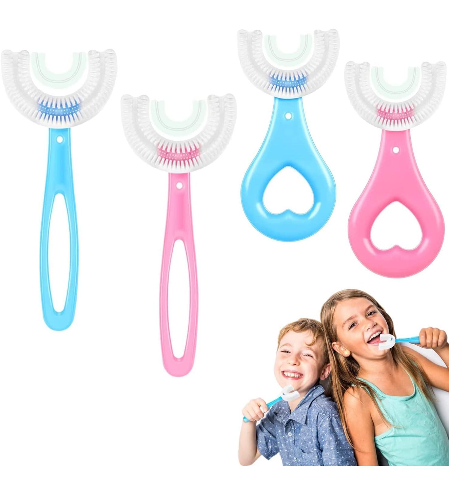 4Pack Kids Toothbrush Food Grade Soft Silicone Brush Head 360 degree Oral Teeth Cleaning Full Mouth Toothbrush Design for Toddlers and Children - Buy Online on GoSupps.com