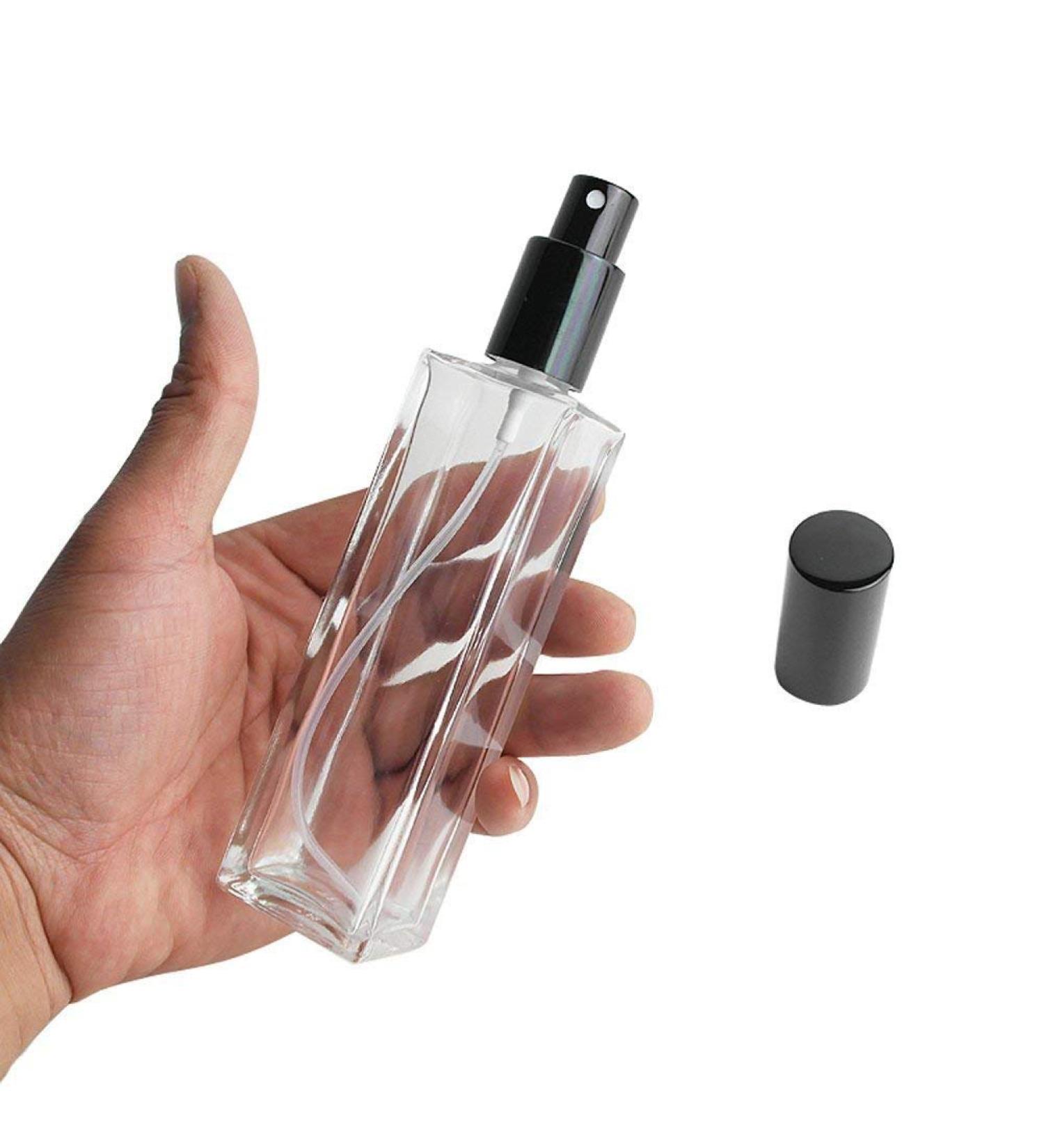 Refillable Glass Perfume Spray Bottle 50ml - Travel Essential Oil & Makeup Tool - Black Closure - Perfect Gift - Buy Online on GoSupps.com