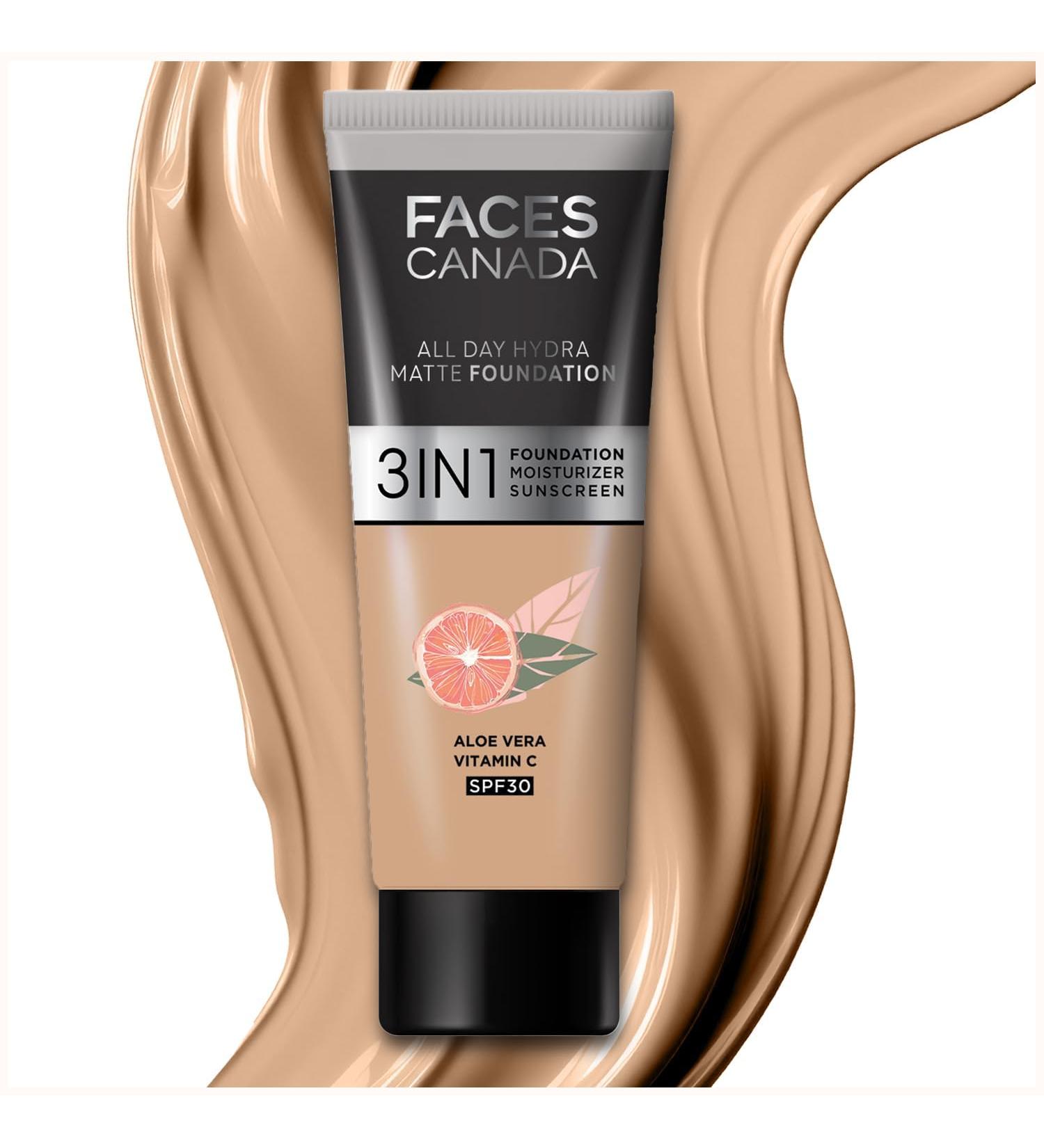 FA..CES/ CANADA All Day Hydra Matte Foundation - Mini | 3-in-1 Foundation + Moisturizer + SPF 30 | 24 HR Aloe Hydration & Vitamin C | 10HR Long Wear | Medium to High Buildable Coverage | Medium Natural 15ml - Buy Online on GoSupps.com