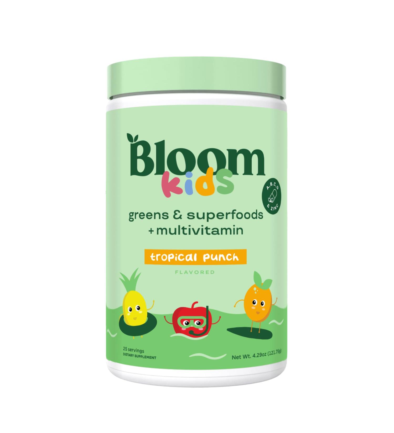 Bloom Nutrition Superfood Greens Powder for Kids, Digestive Enzymes, Probiotics, Prebiotics, Gut Health, Chlorella, Green Juice Mix w/Beet Root Powder (25 Servings (Pack of 1), Tropical Punch) Tropical Punch 25 Servings (Pa  - Buy Online on GoSupps.com