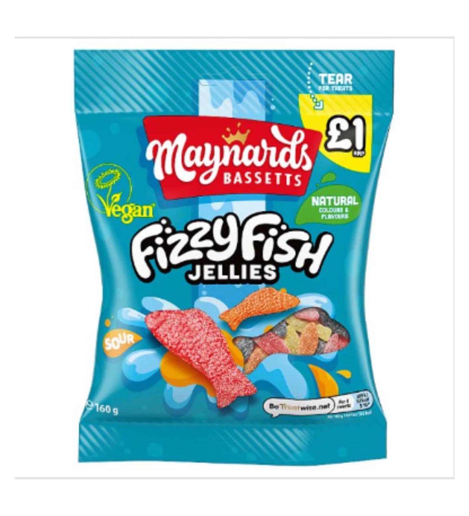 Maynards Bassetts Soft Jellies Fizzy Fish Sweets Bag 160g x Case of 12