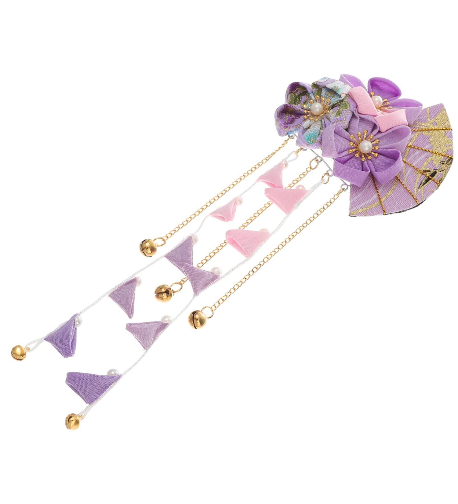 FRCOLOR Japanese Hairpin | Long Tassel Flower Hair Clip for Kimono & Hanfu | Purple Barrette Hair Accessory - Buy Online on GoSupps.com