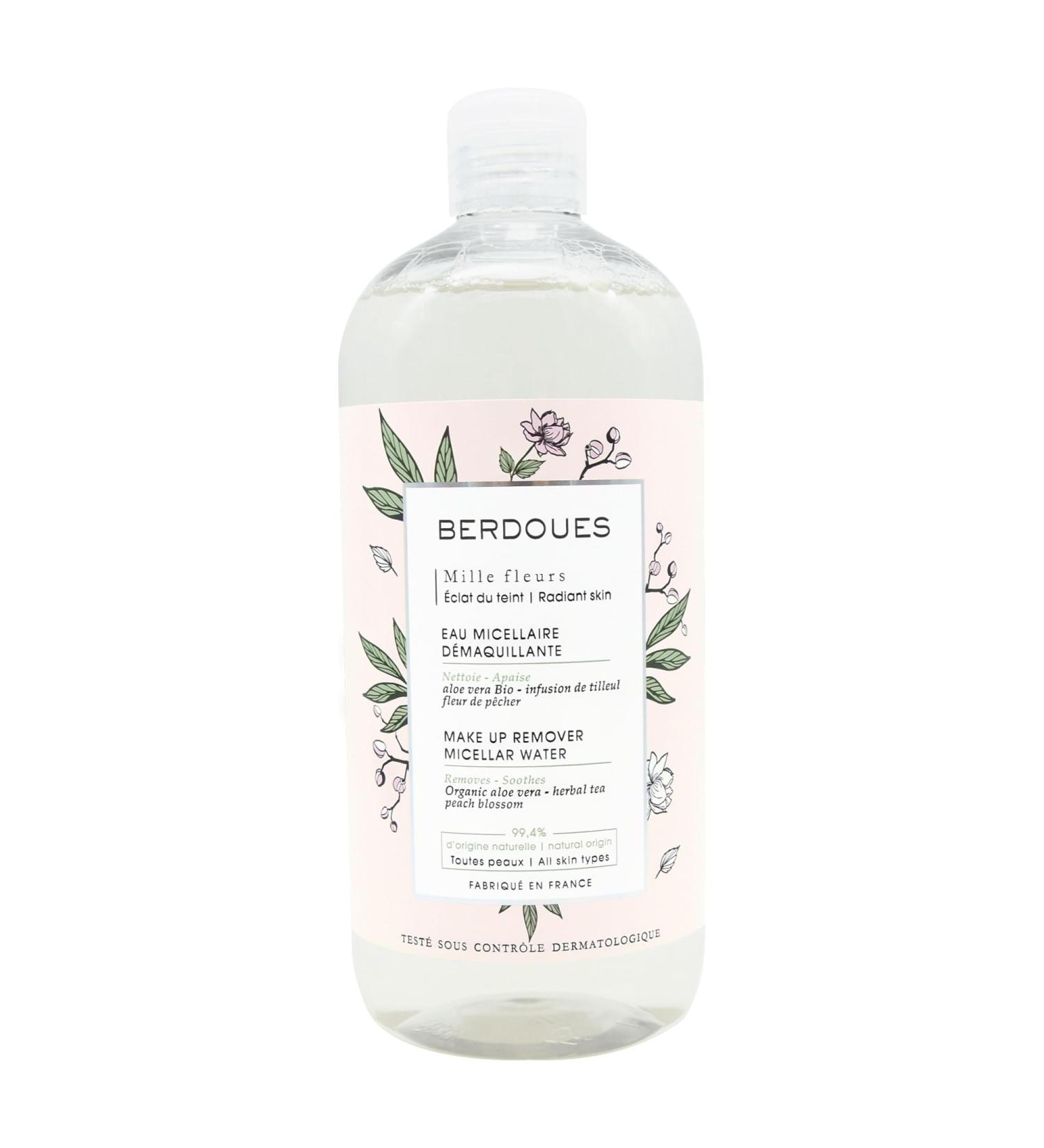 BERDOUES Micellar cleansing water cleanses removes make-up and soothes organic aloe vera sensitive skin floral scent 95% natural origin vegan made in France 400ml - Buy Online on GoSupps.com