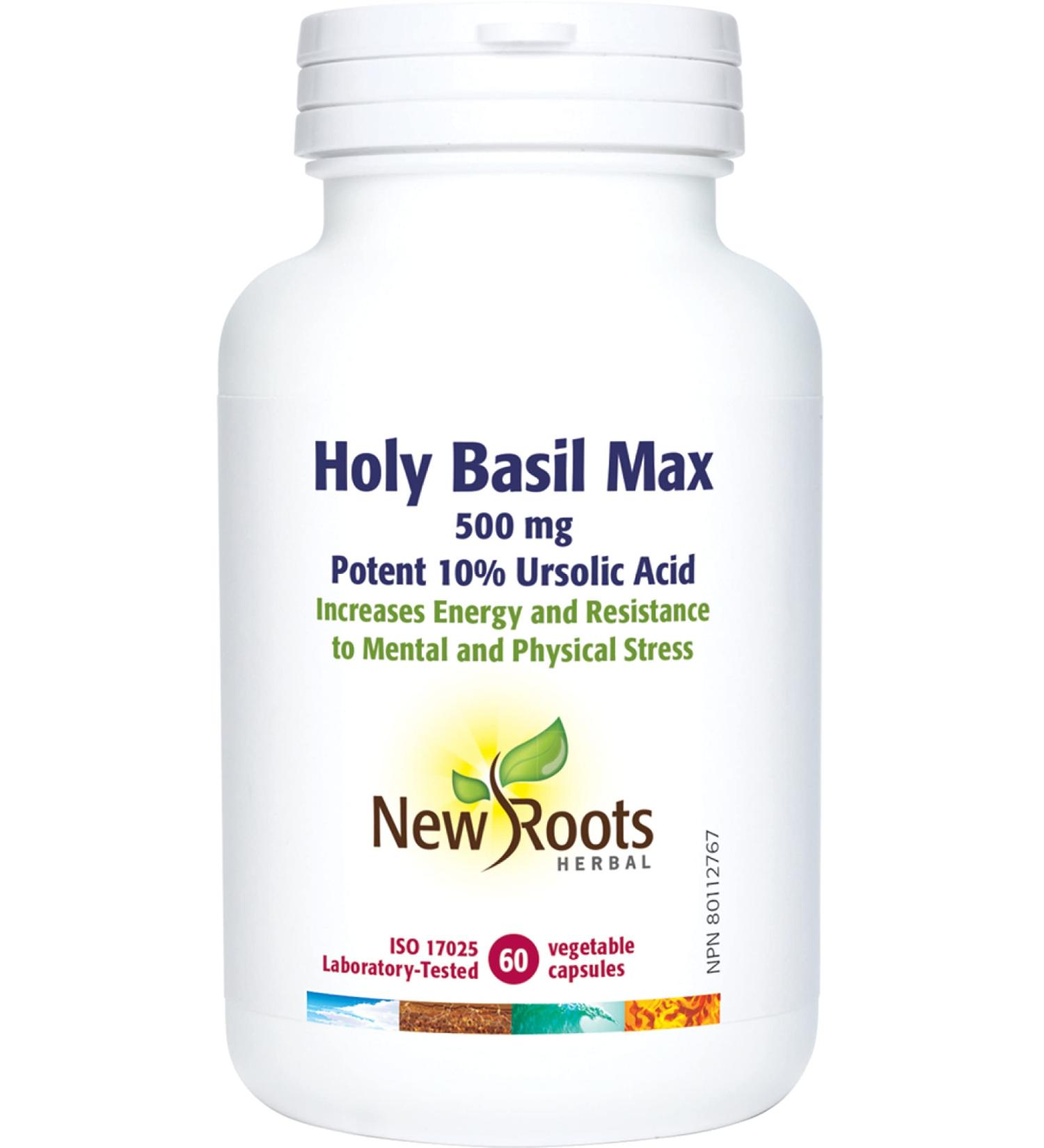 New Roots Herbal - Holy Basil Leaf Extract with Ursolic Acid 500mg 60 Capsules - Premium Supplement for Joint Support and Cholesterol Management - Organic Tulsi Capsules for Overall Wellness - Buy Online on GoSupps.com