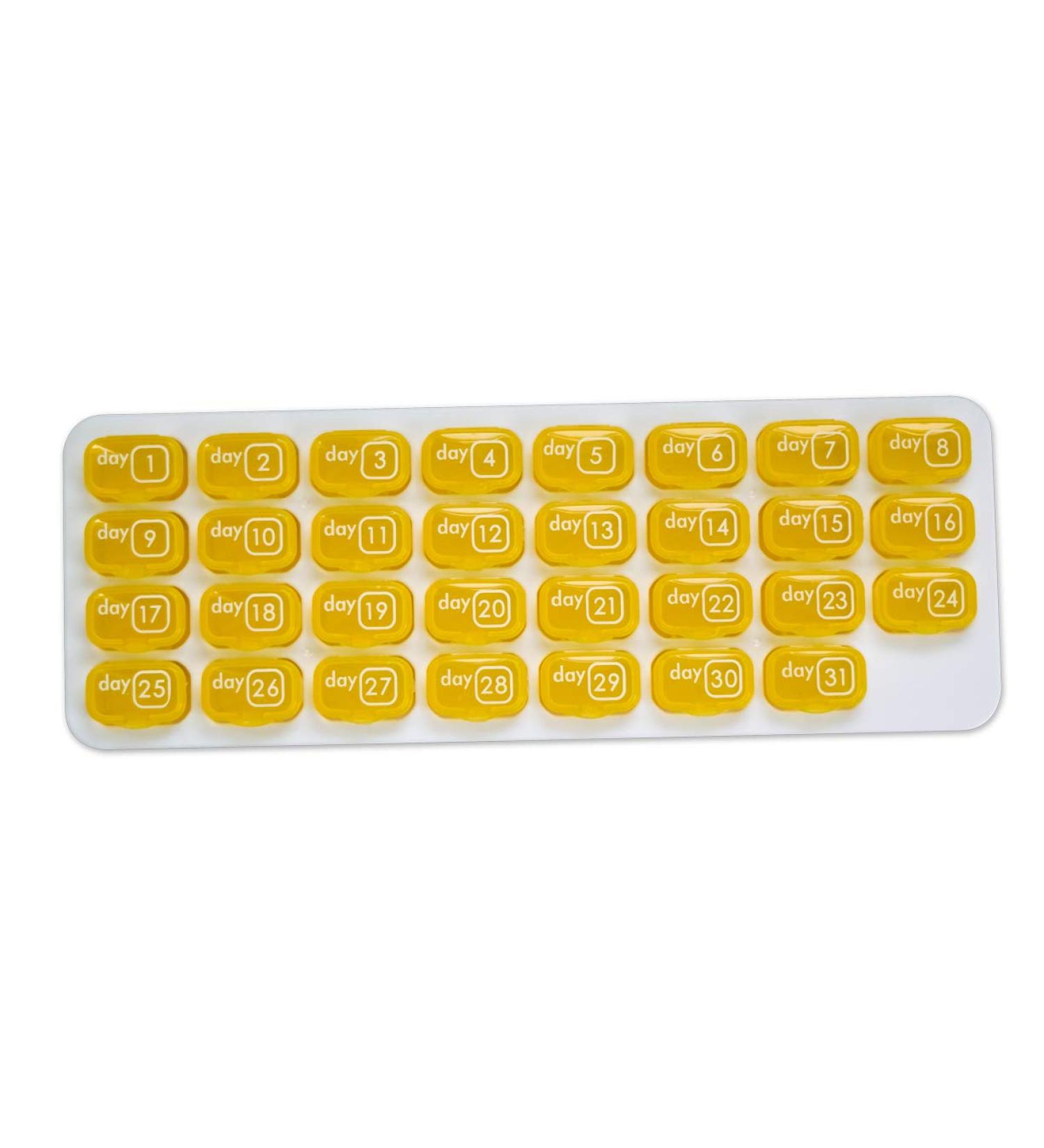 31 Day Monthly Pill Pod Organizer - Easy Medication Management & Vitamin Storage - Travel-Friendly Yellow Med Boxes - Buy Online on GoSupps.com