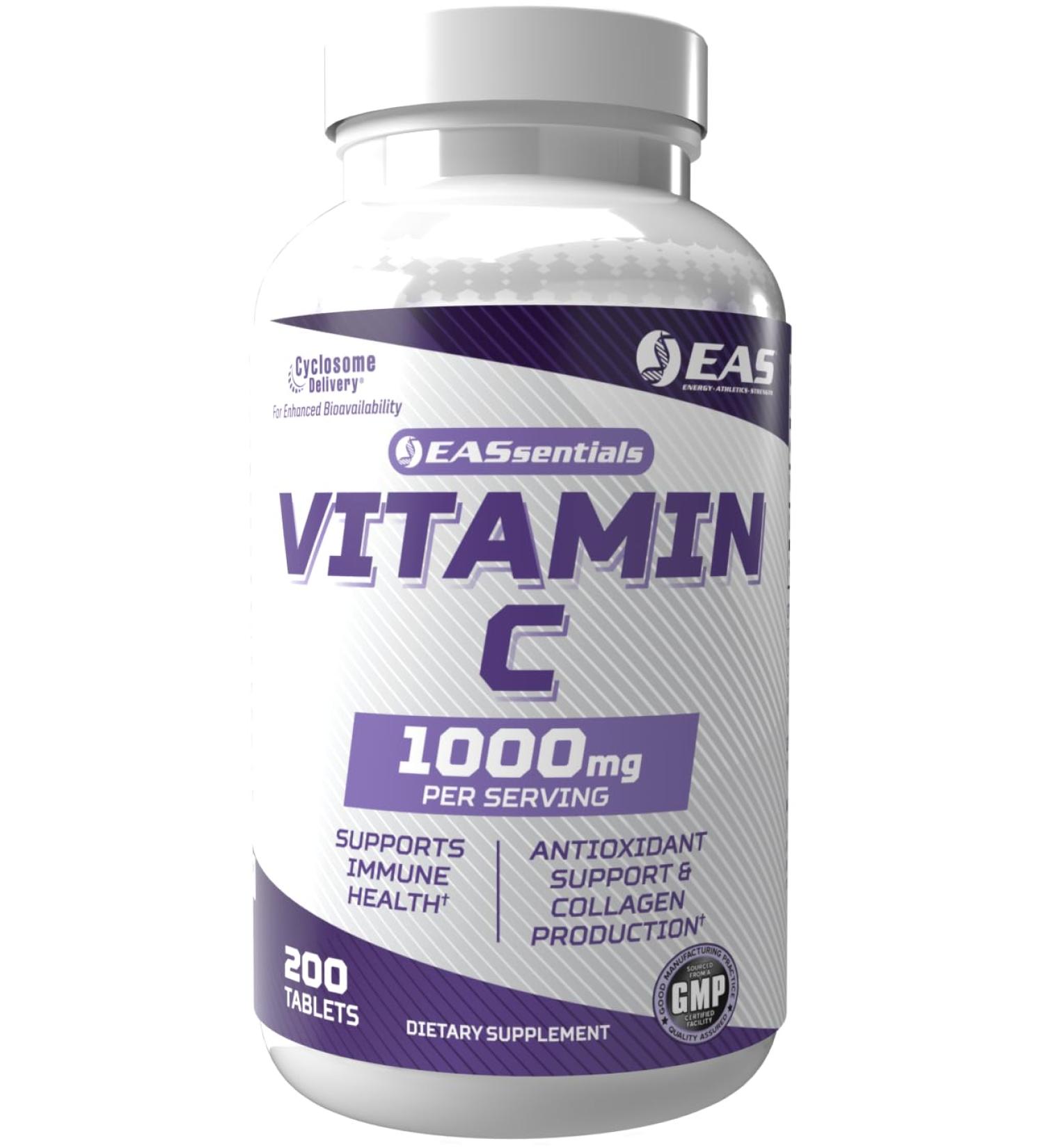 EAS Vitamin C 1000mg | Supports Immune Health & Collagen Production | High Potency Antioxidant Support | Better Absorption with Cyclosome Delivery | 200 Tablets - Buy Online on GoSupps.com