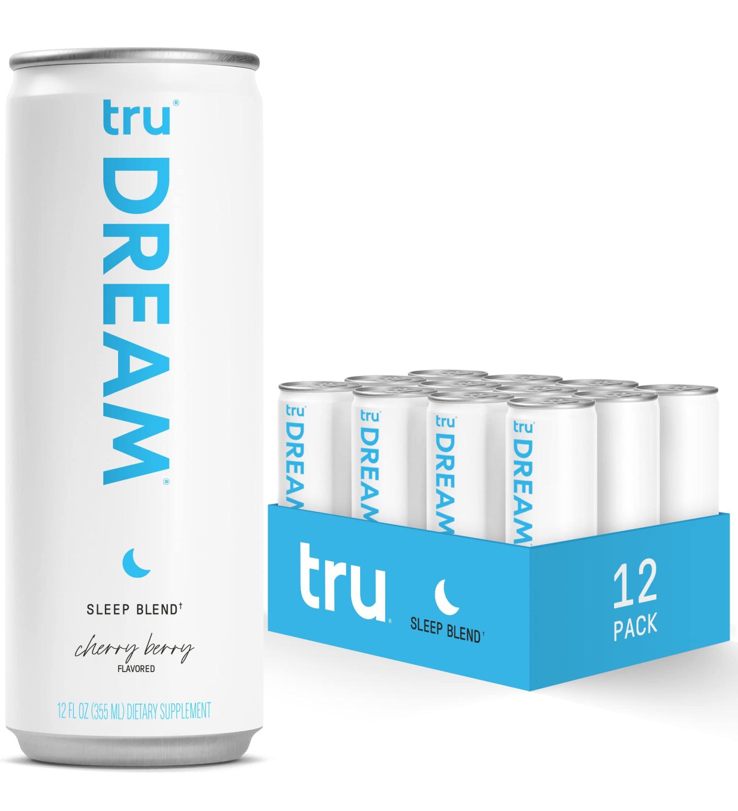 Tru Dream Sparkling Water Sleep Blend Calm Drink with Melatonin, GABA, 5HTP - Cherry Berry Flavor 12oz (12 Pack) - Buy Online on GoSupps.com