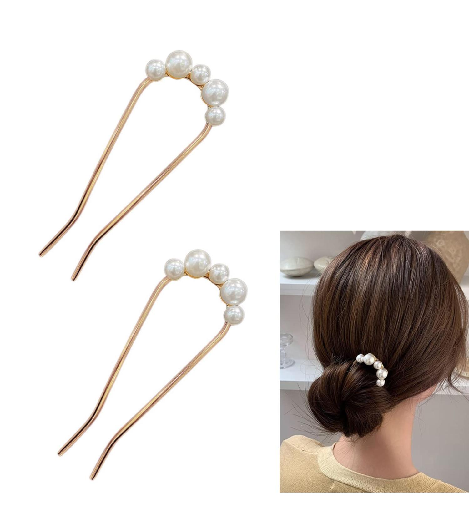 2 Piece Hair Clip Pin U Shaped Hairpin Hair Stick French Style Hair Stick U Shaped Hair Pins U Shaped Hair Pin Accessories for Women Girls Hair Styling Accessories (Gold) - Buy Online on GoSupps.com