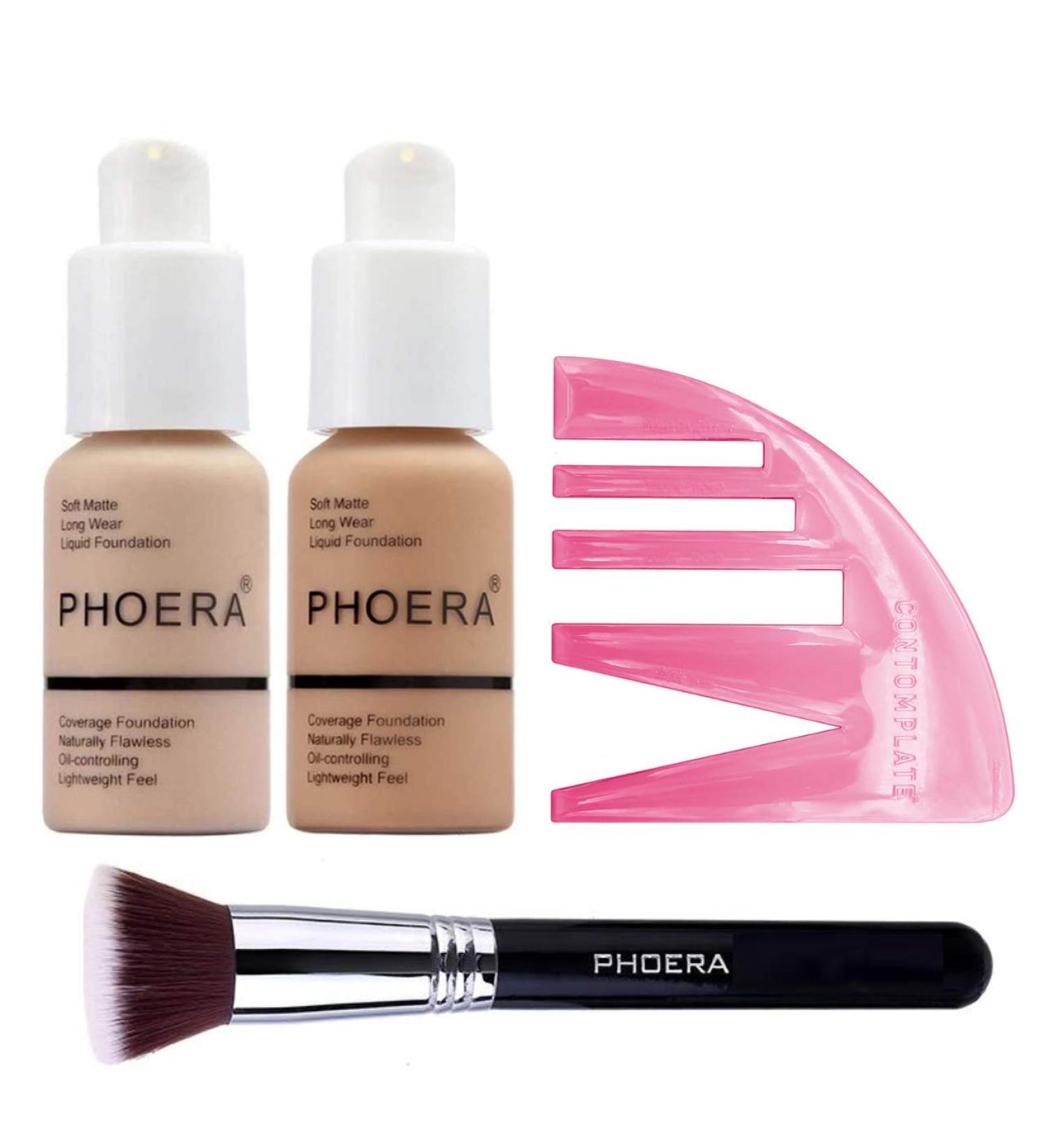 Glamza Phoera Foundation full coverage makeup set Inclusive Nude & Buff Buff Buff Big 30ml Mats Foundation Phoera Flt Kabuki Brush & Contort Peature for sharper more defined - Buy Online on GoSupps.com