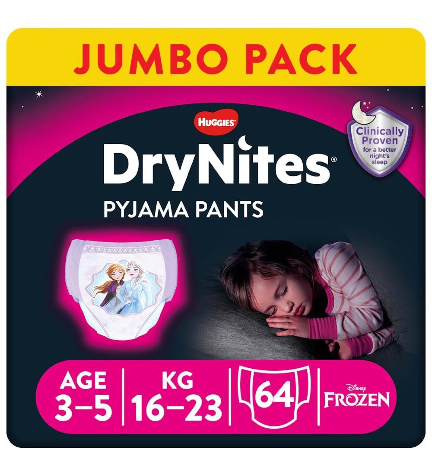 Huggies Drynites Night Diapers for Girls 3-5 Years | Highly Absorbent Bedwetting Pants | 64 Count Monthly Pack - Buy Online on GoSupps.com