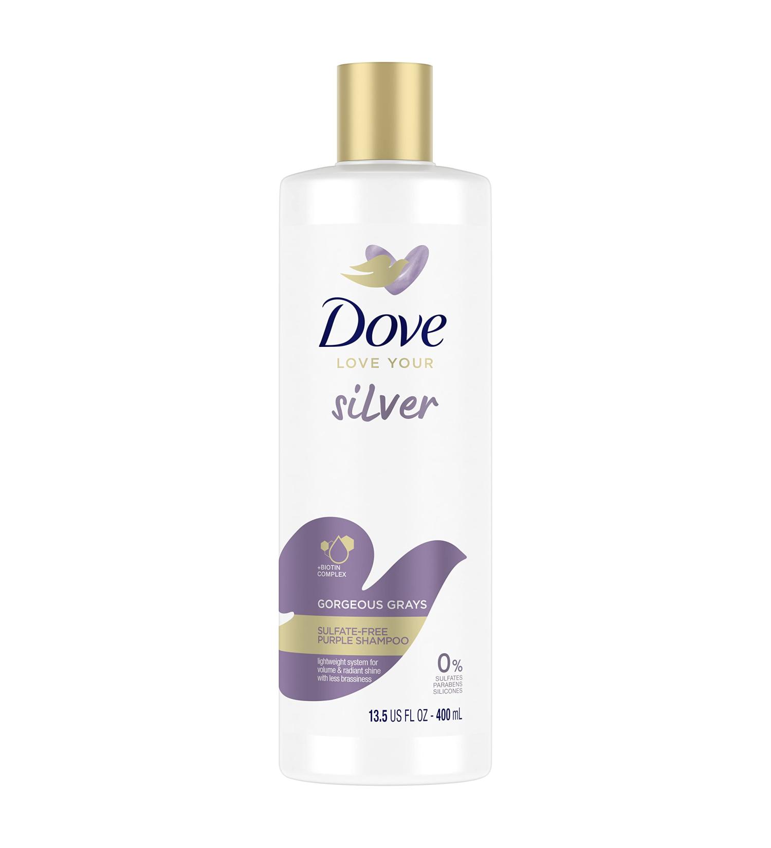 Dove Gorgeous Grays Shampoo lightweight system for hair volume & radiant shine with less brassiness sulfate free shampoo with biotin complex 400 ml - Buy Online on GoSupps.com