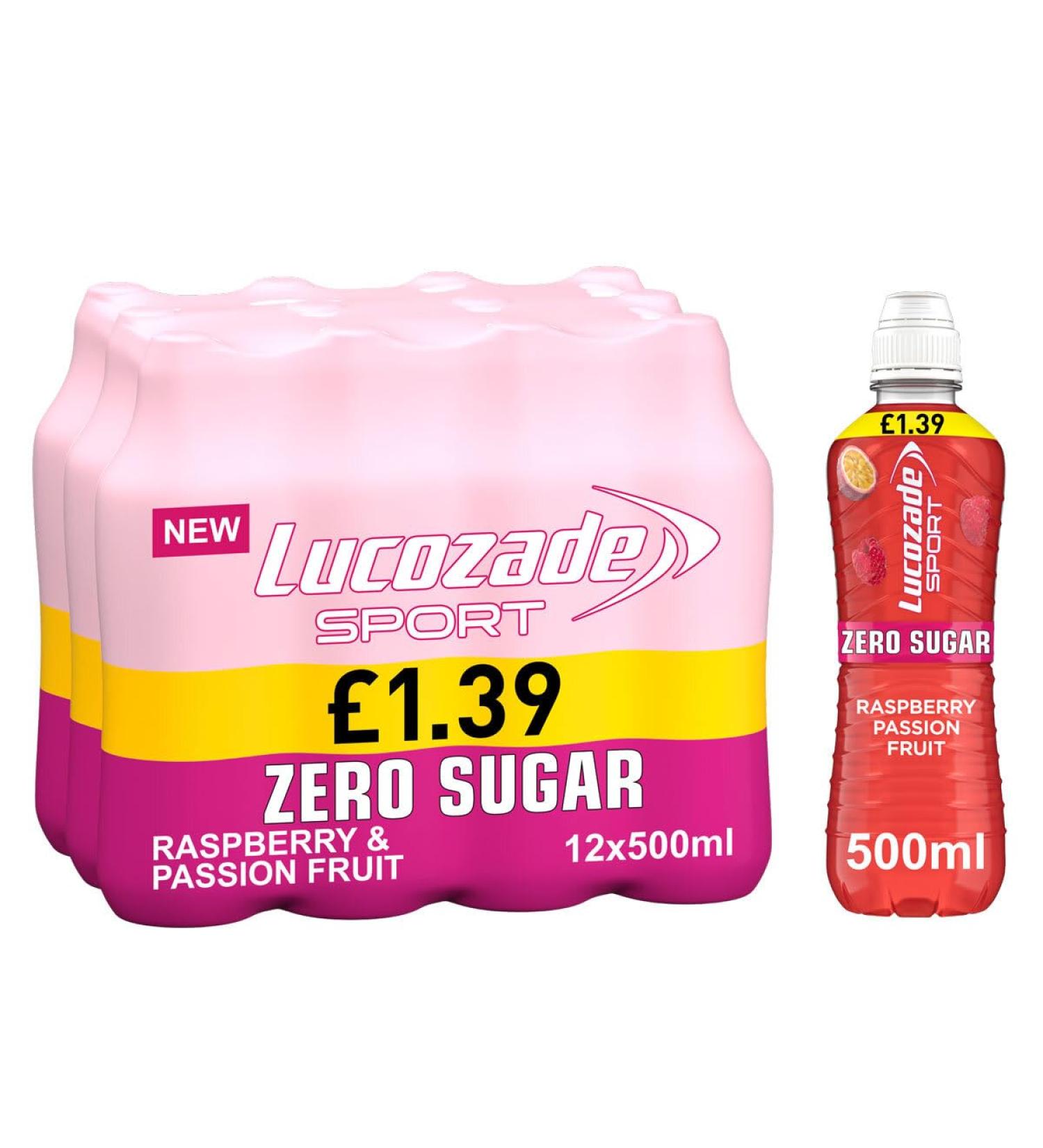 Lucozade Zero No Sugar - Raspberry & Passionfruit 500ml | No Sugar Sports Drink (24)