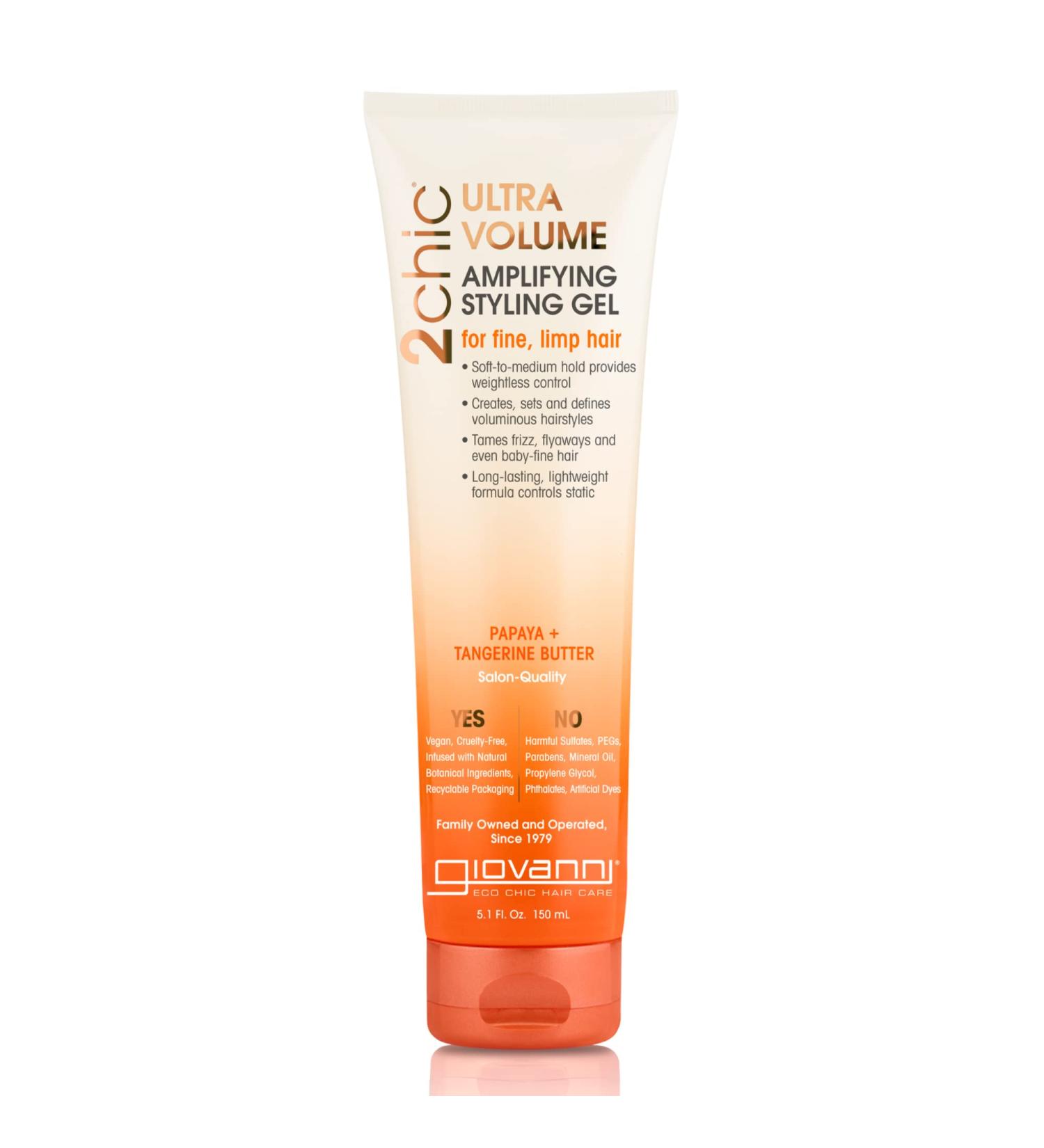 Giovanni 2chic Ultra-Volume Gel - Papaya & Tangerine Butter, Weightless Control for Fine Hair - 5.1 oz, Paraben-Free, Color Safe - Buy Online on GoSupps.com