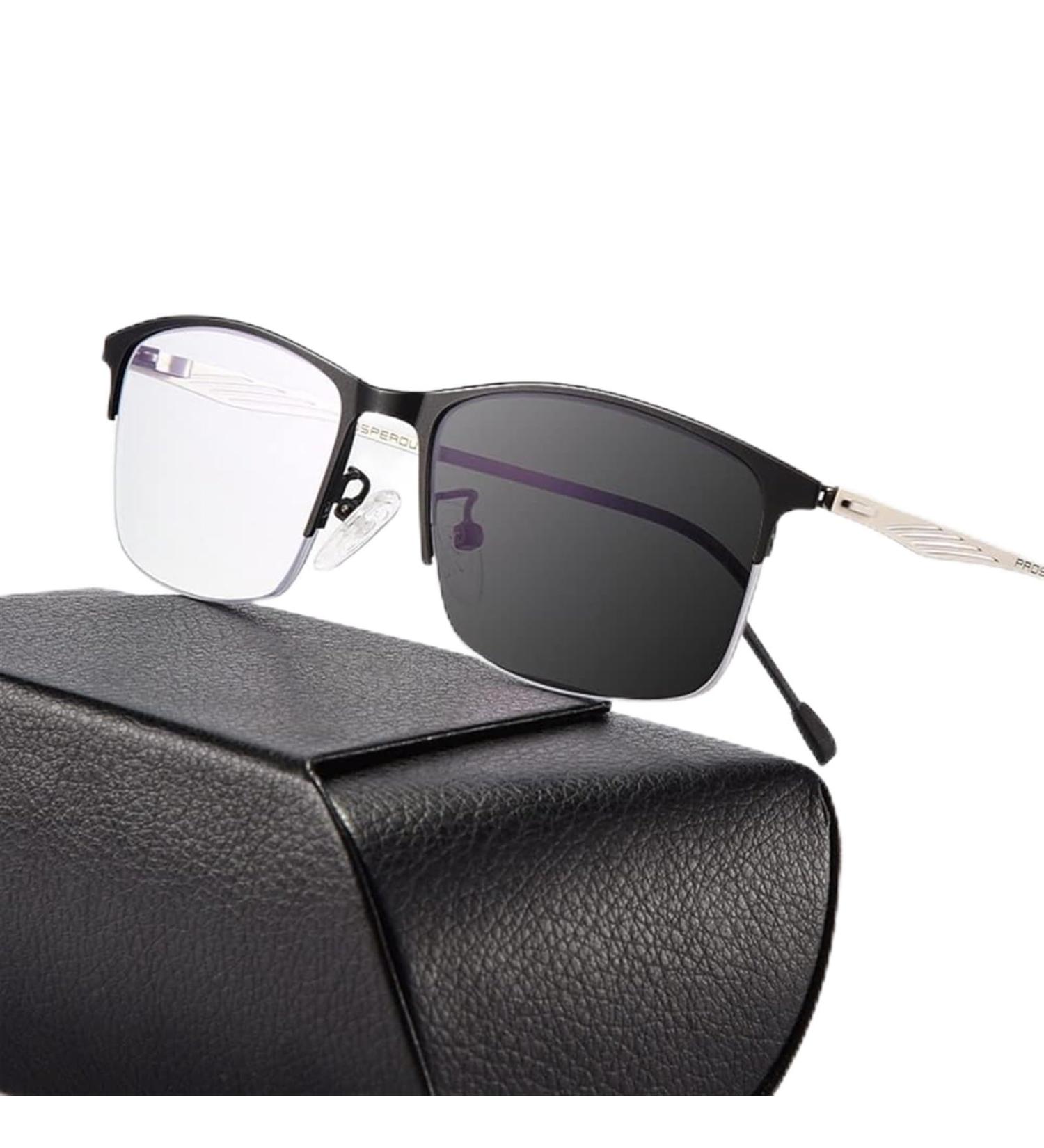 Buy Stylish Reading Glasses - Light Blocking Transition Sunglasses for Men | Multifocus Metal Half Frame Eyeglasses - Buy Online on GoSupps.com