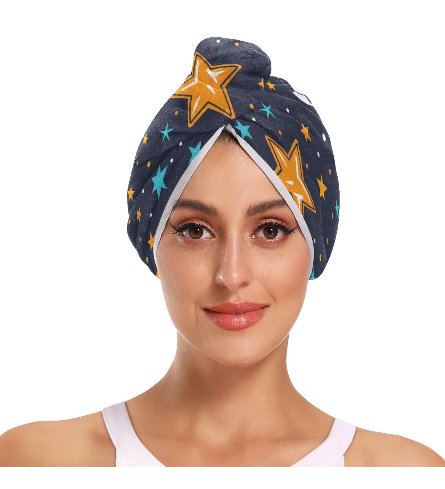 Ball and Star Hair Towel 2 Pack - Super Absorbent Quick Dry Hair Turbans for Women & Girls | Convenient Button Twisty Wrap - Buy Online on GoSupps.com