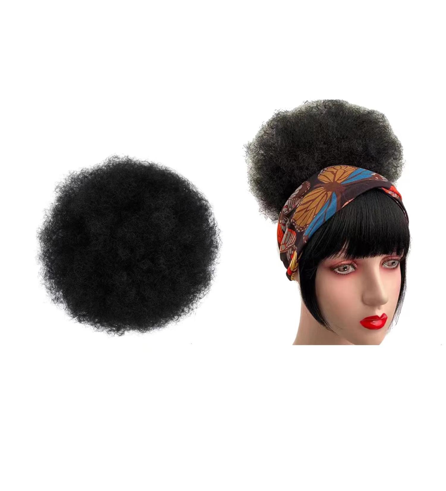 Afro Puff Drawstring Ponytail Short Afro Bun Extension Hairpiece Synthetic Curly Hair Ponytail for Black Women Afro Chignon Hairpieces Wig Party Cosplay Costume for Women - Buy Online on GoSupps.com