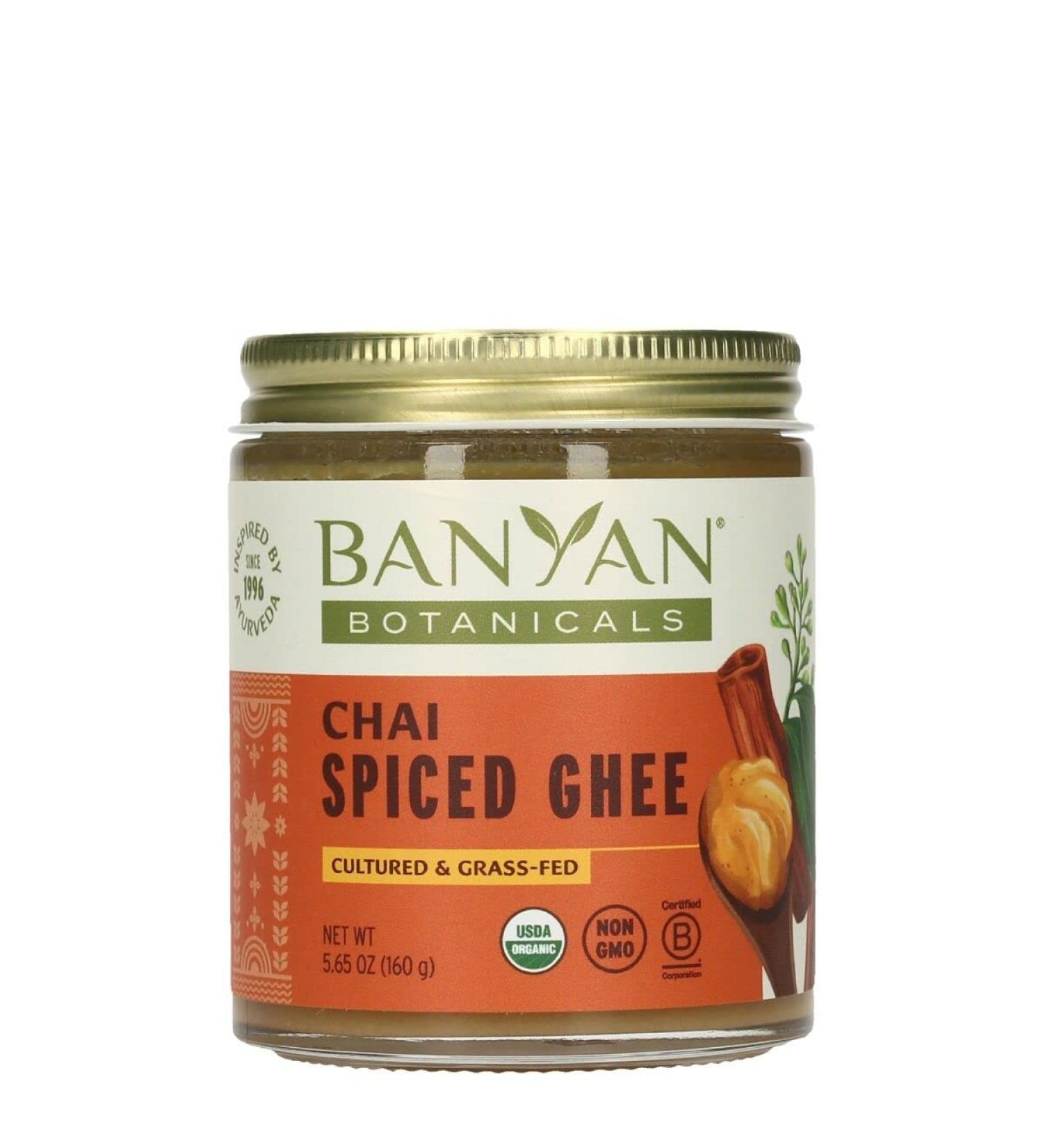 Banyan Botanicals Chai Spiced Ghee 5.65 oz - Organic Cultured Ghee with Cinnamon & Cardamom - Non-GMO, Gluten-Free, Vegetarian - Ideal Cooking & Baking Alternative - Buy Online on GoSupps.com