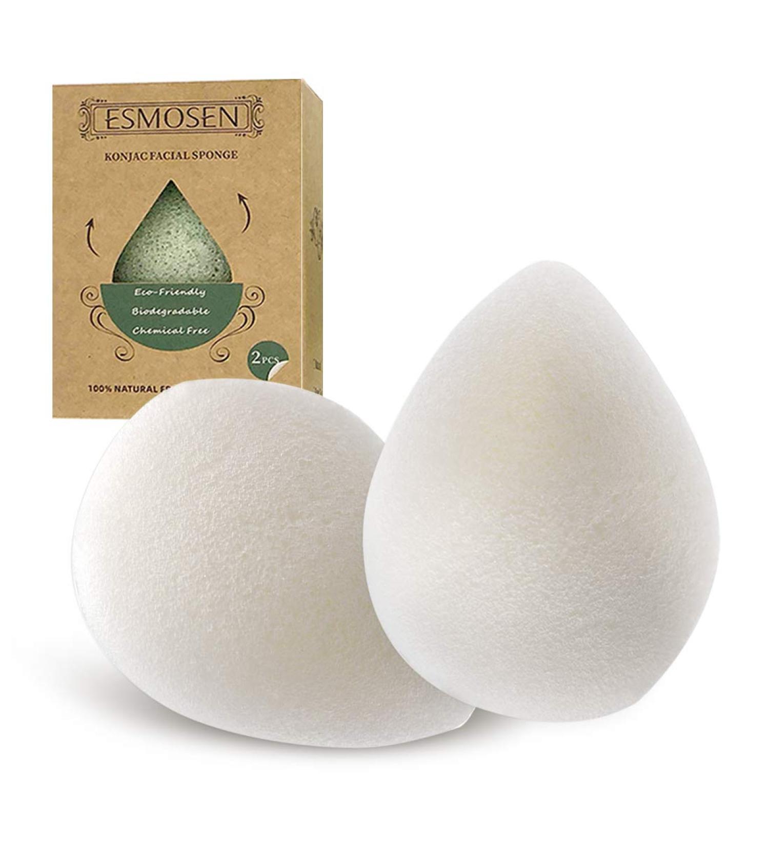 ESMOSEN 2pc Natural Konjac Facial Sponges - Deep Cleansing & Gentle Exfoliating for Delicate Skin - Buy Online on GoSupps.com